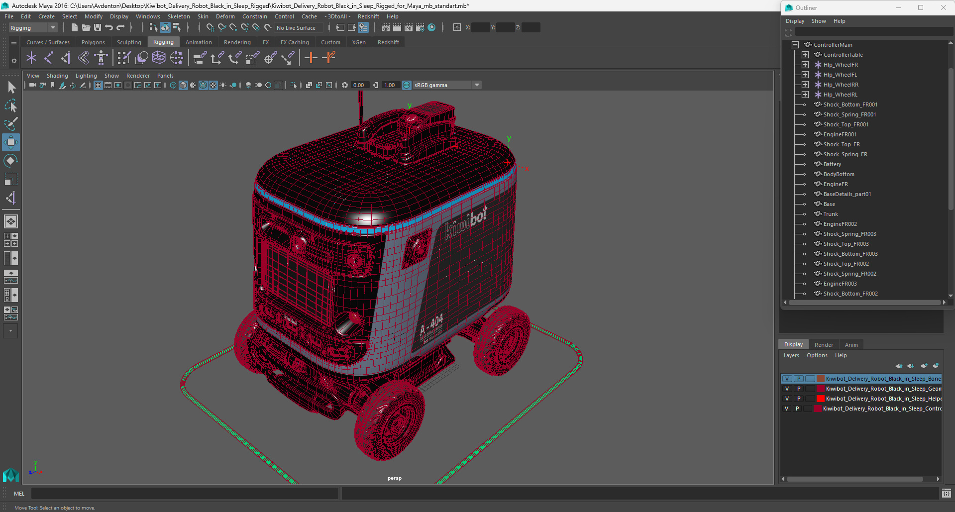 3D Kiwibot Delivery Robot Black in Sleep Rigged for Maya model