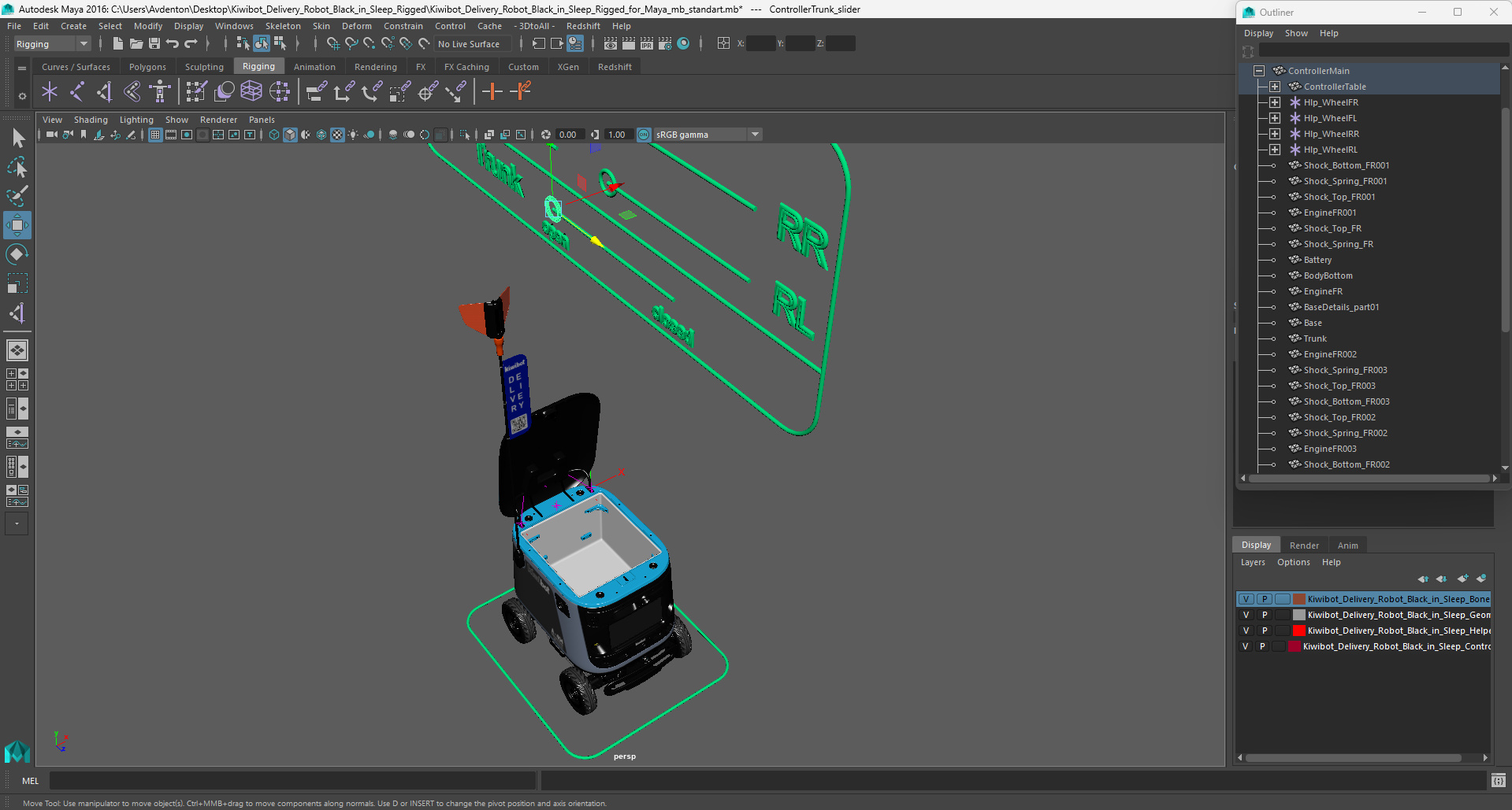3D Kiwibot Delivery Robot Black in Sleep Rigged for Maya model