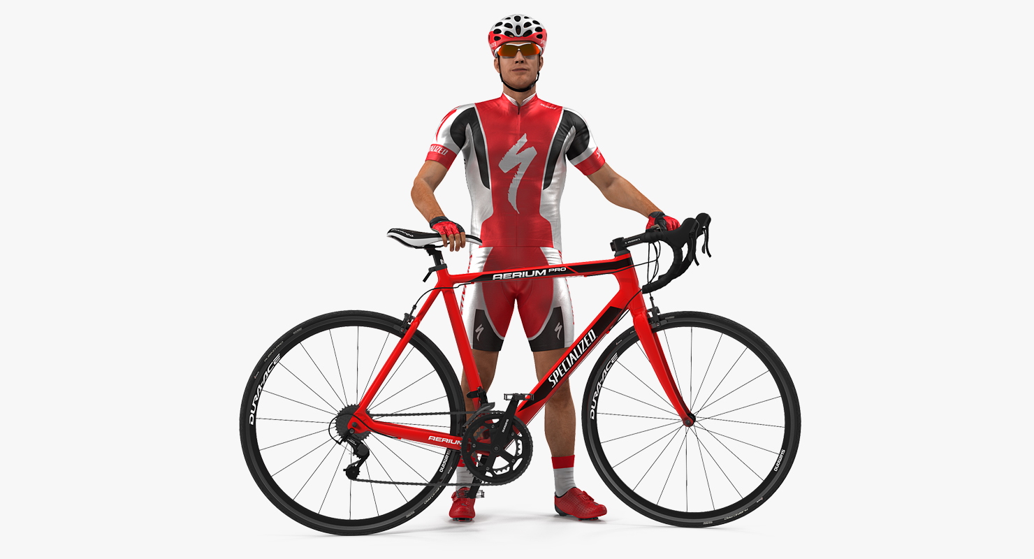 3D Bicyclist in Red Suit with Bike