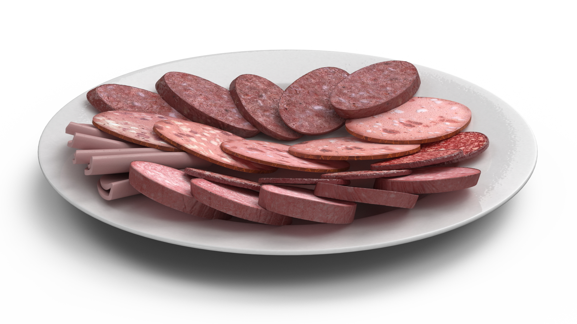3D Assorted Sausages on Plate