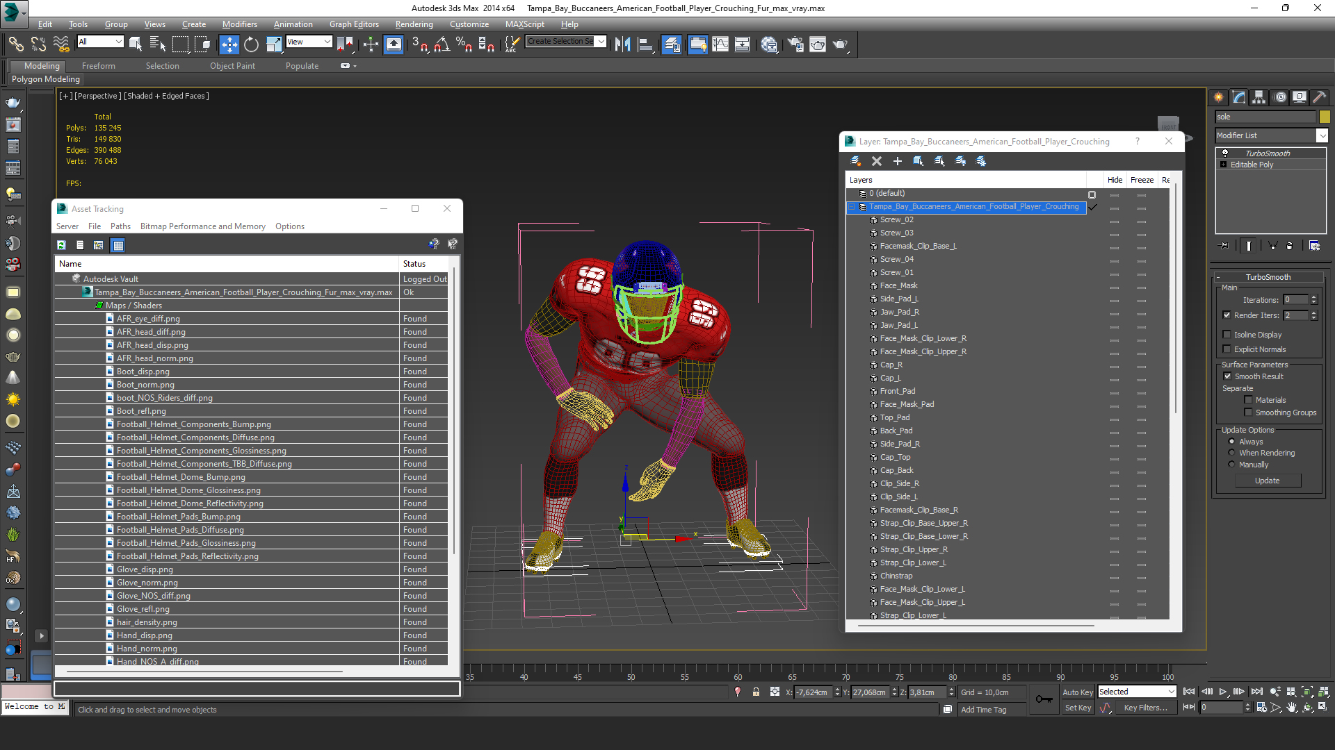 Tampa Bay Buccaneers American Football Player Crouching Fur 3D model