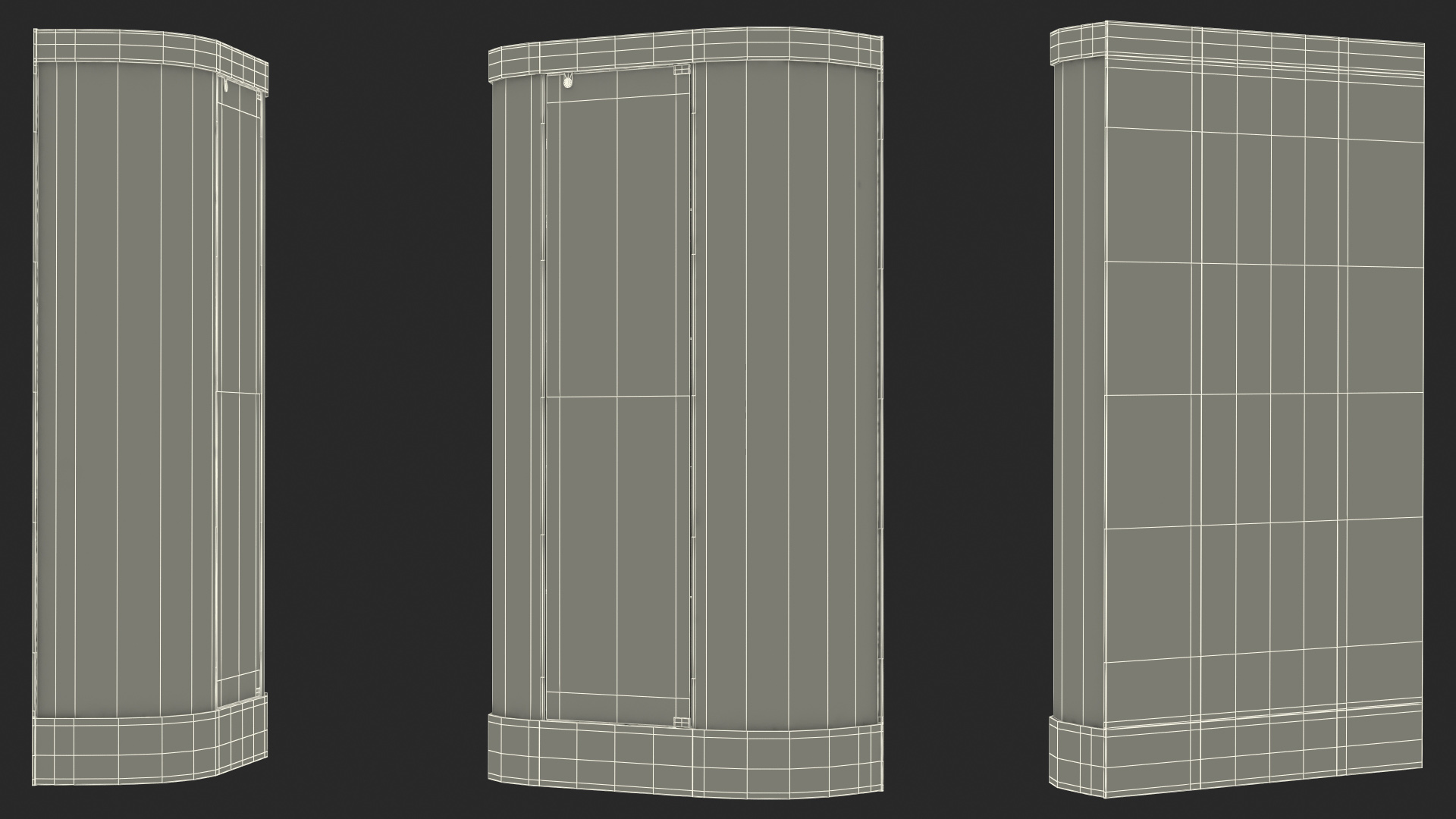 Curved Wall Display Case Black with Trophies 3D model