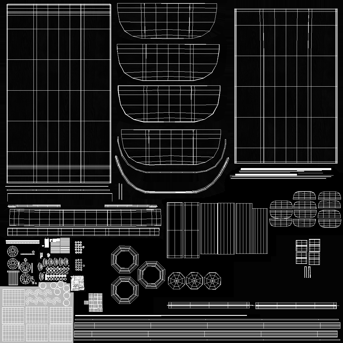 Curved Wall Display Case Black with Trophies 3D model