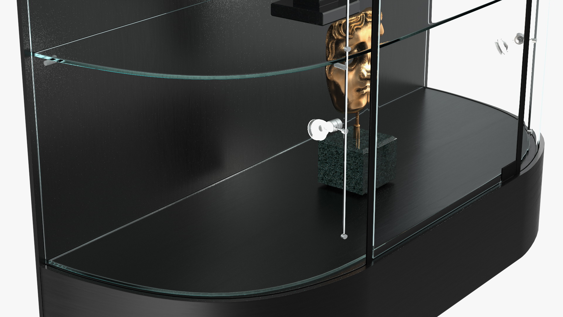 Curved Wall Display Case Black with Trophies 3D model