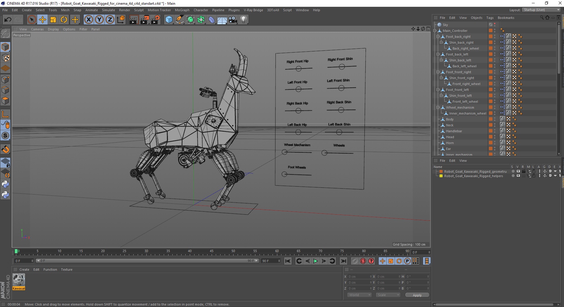 3D model Robot Goat Kawasaki Rigged for Cinema 4D