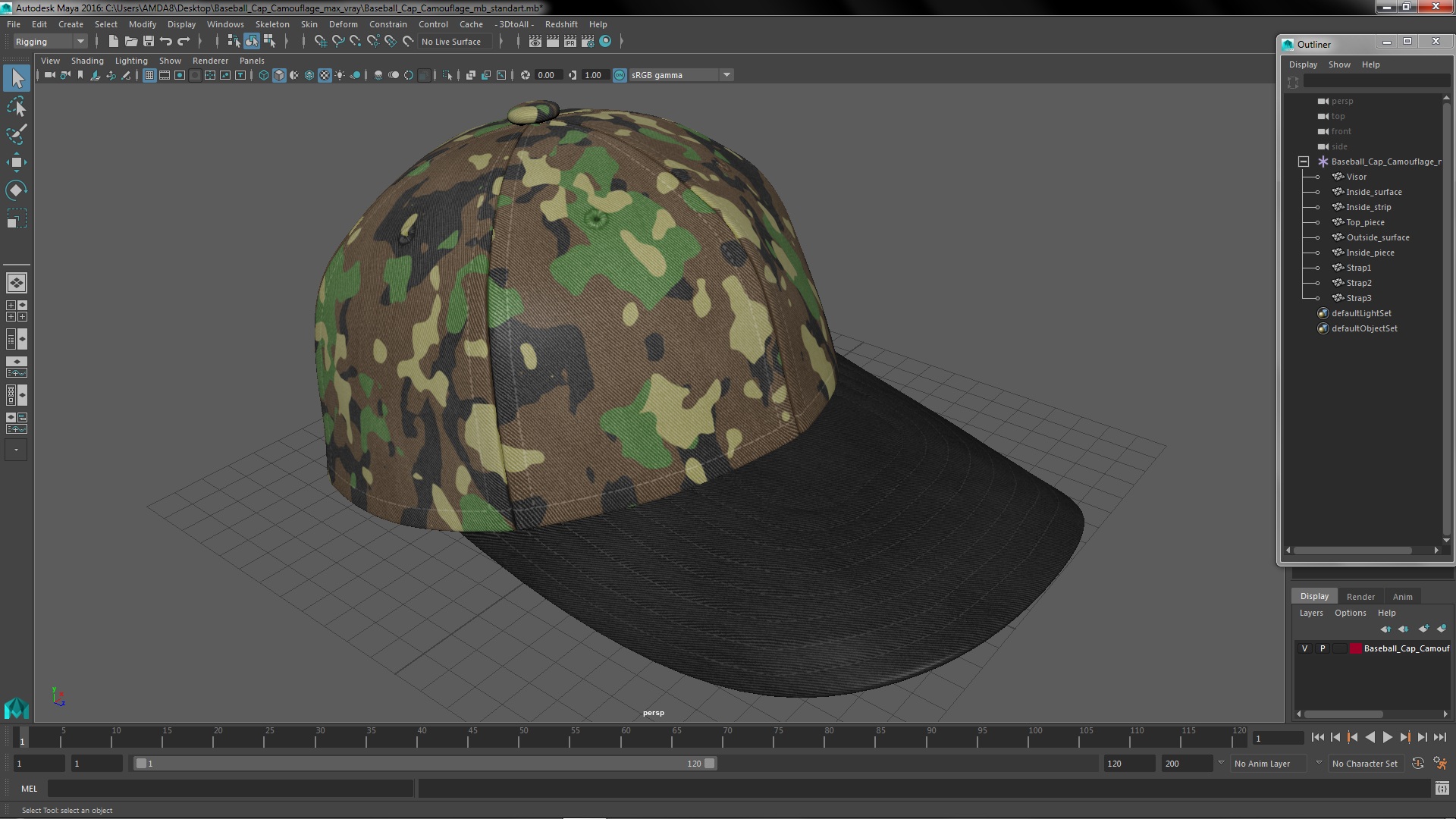 3D Baseball Cap Camouflage model