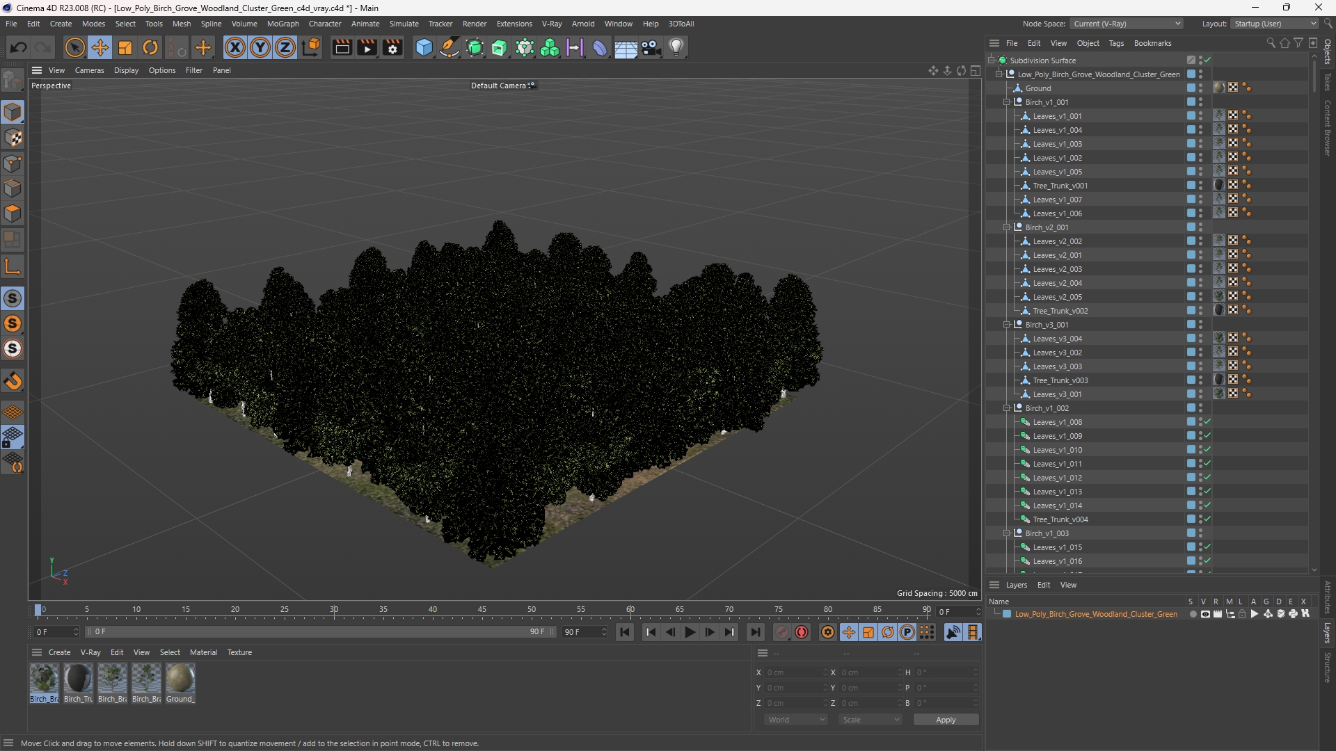 Low Poly Birch Grove Woodland Cluster Green - view 12