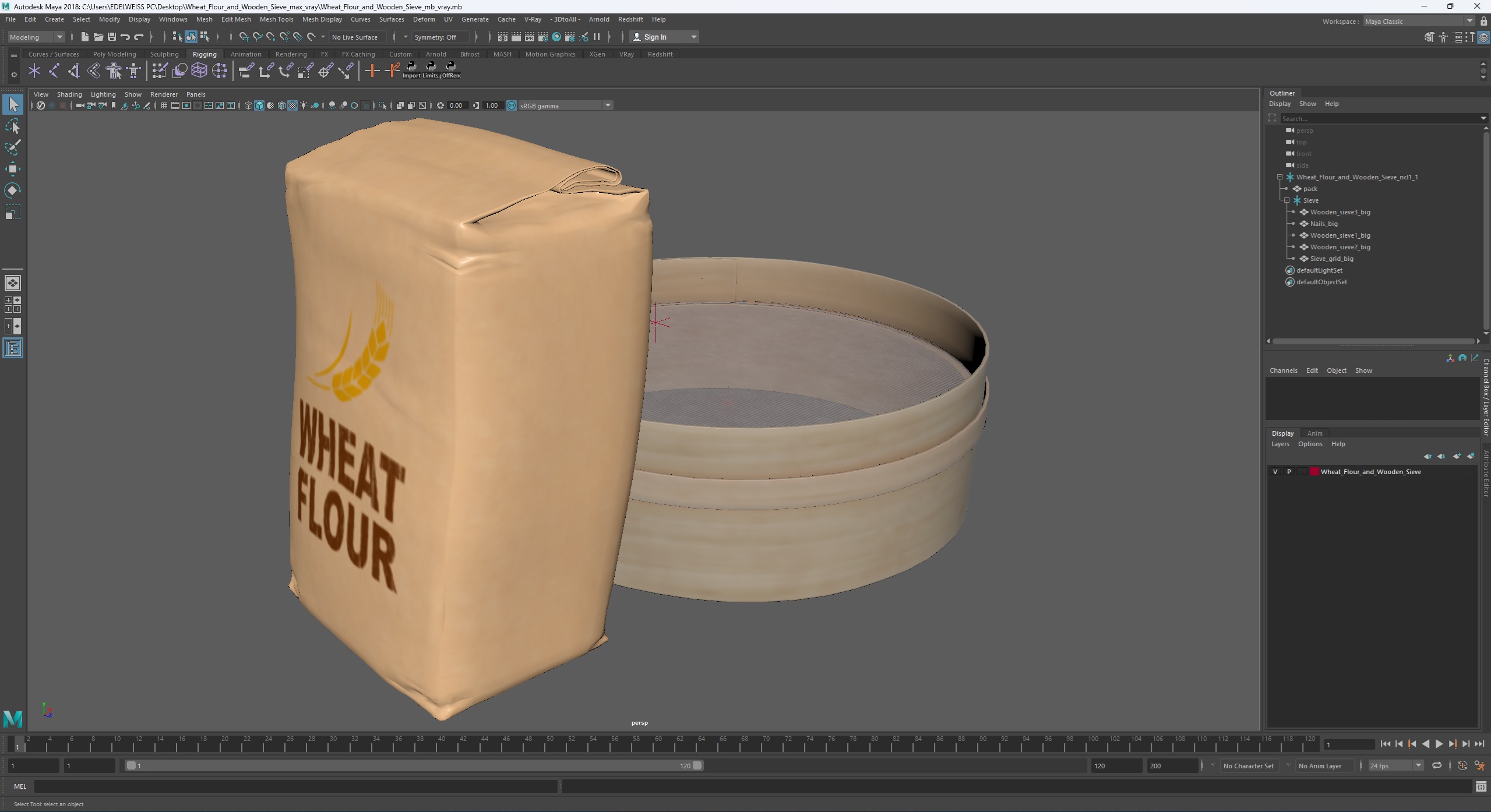 3D Wheat Flour and Wooden Sieve model