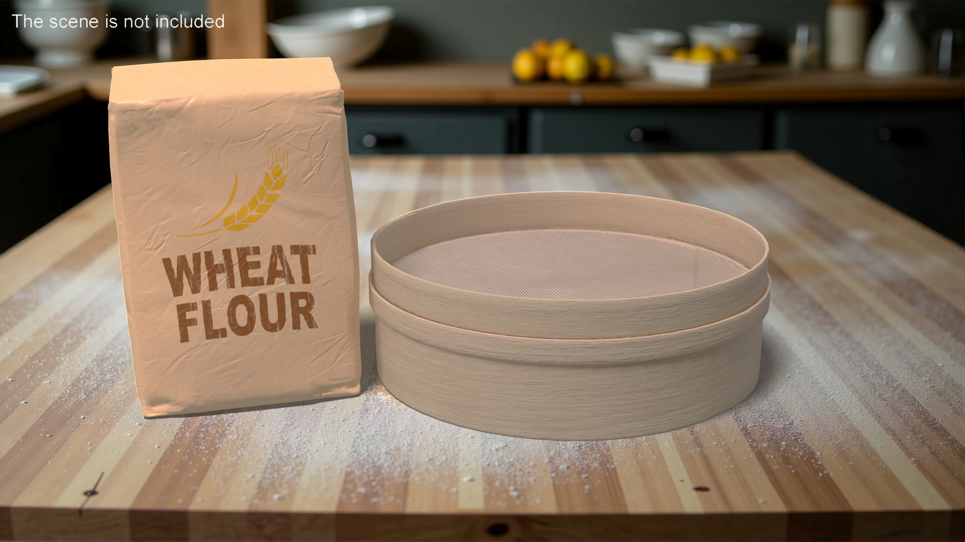 3D Wheat Flour and Wooden Sieve model