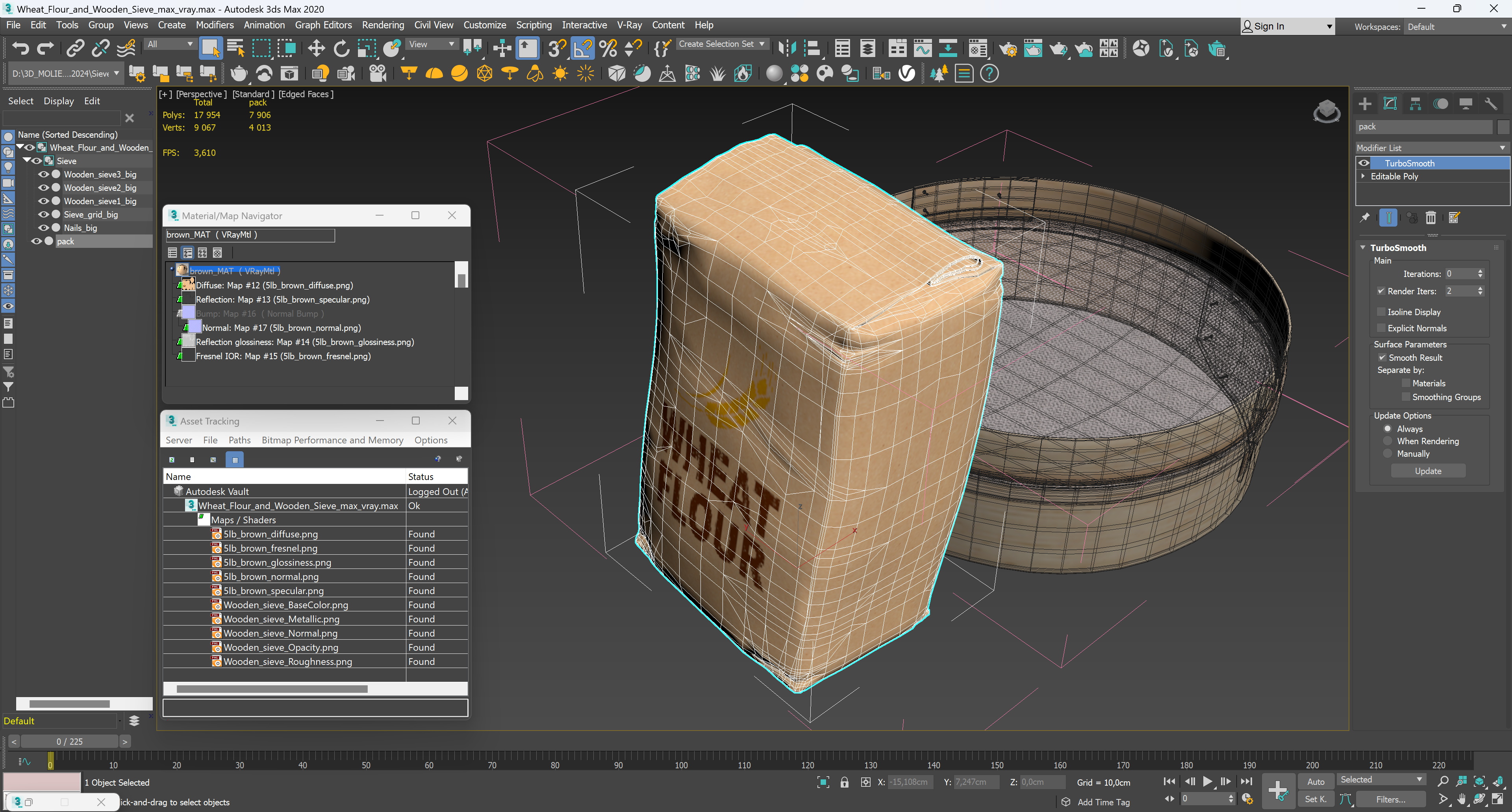 3D Wheat Flour and Wooden Sieve model