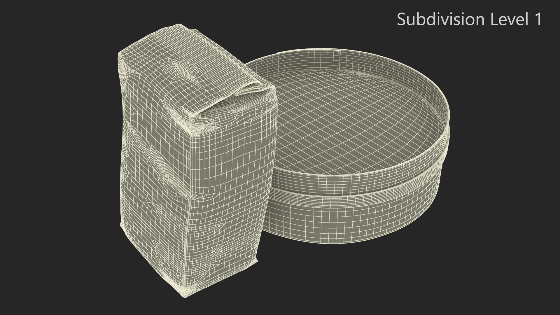 3D Wheat Flour and Wooden Sieve model