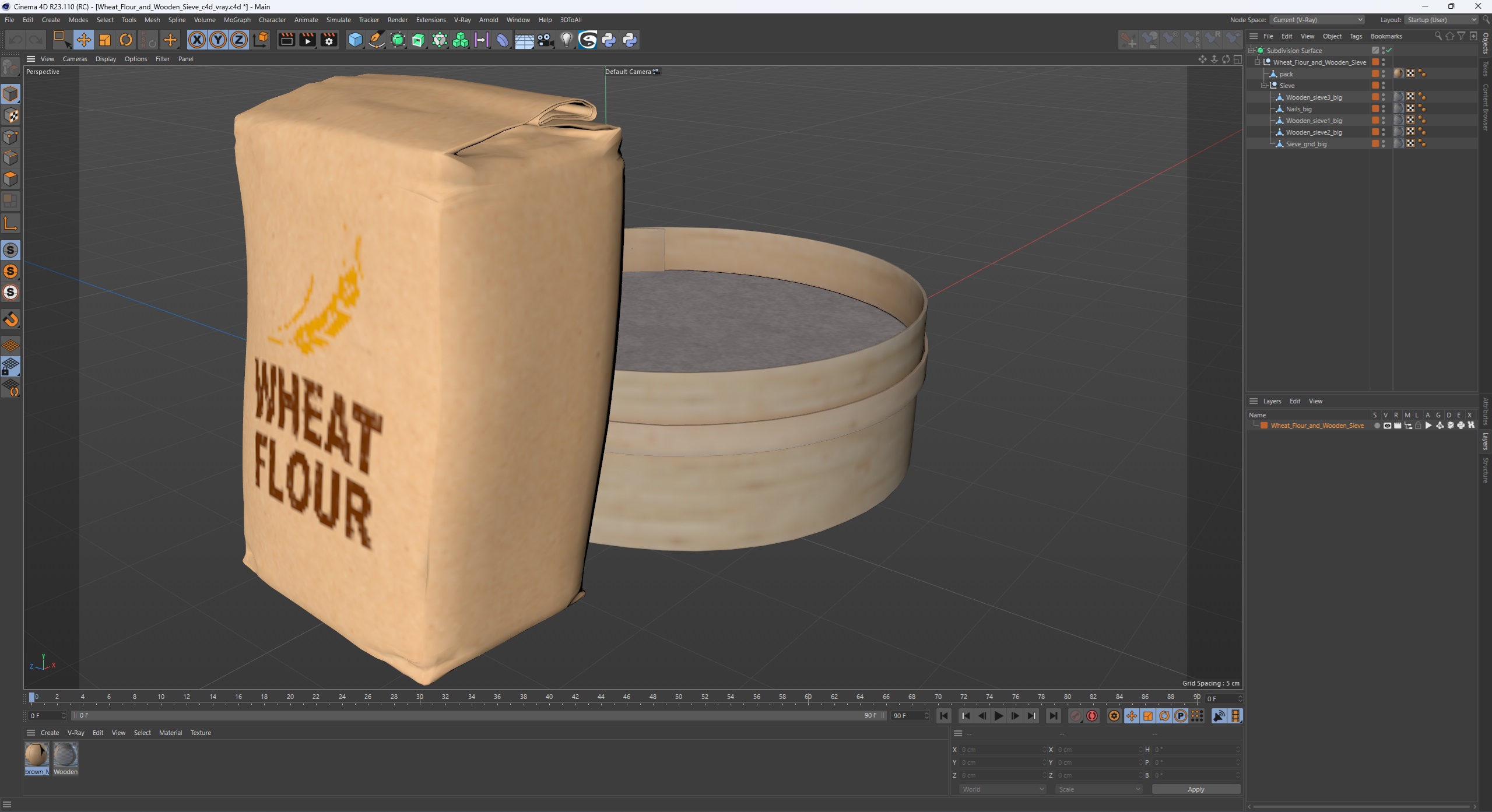 3D Wheat Flour and Wooden Sieve model