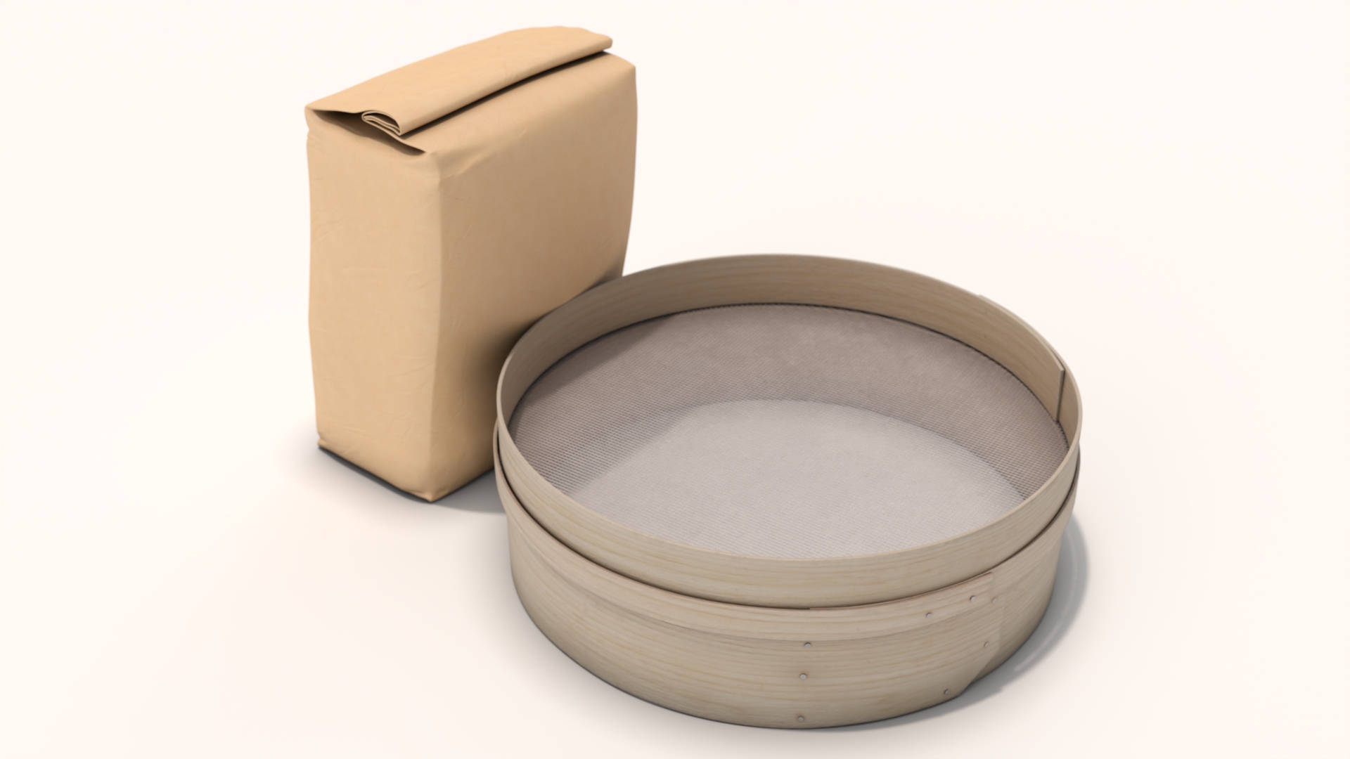 3D Wheat Flour and Wooden Sieve model