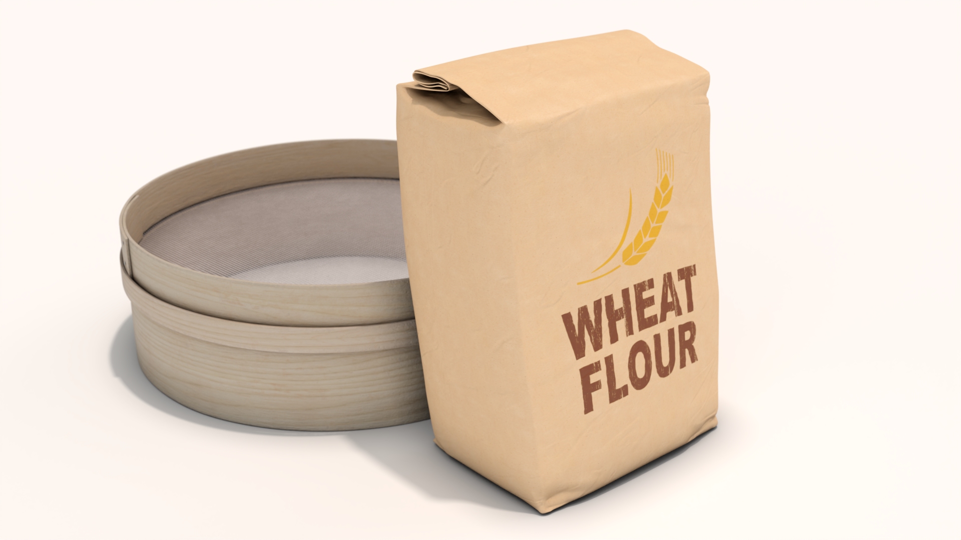 3D Wheat Flour and Wooden Sieve model