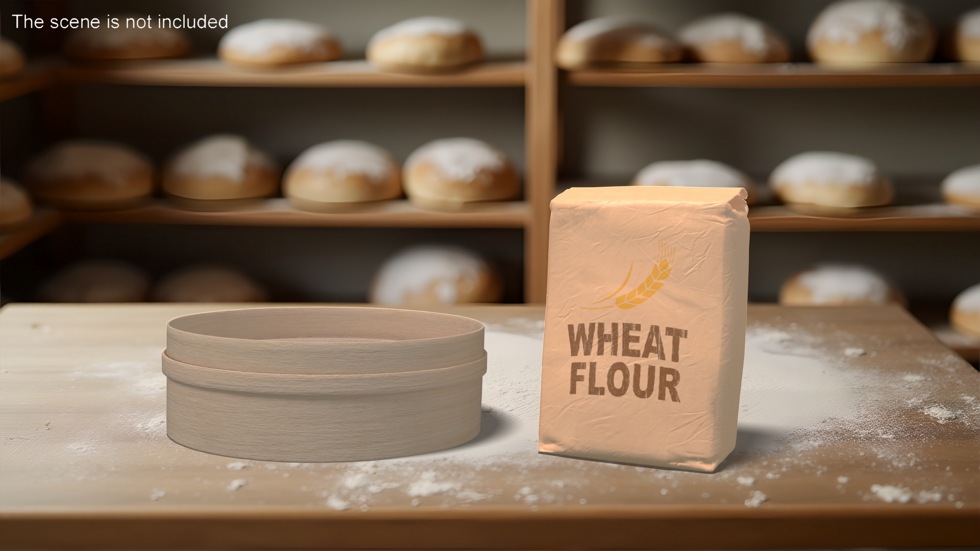 3D Wheat Flour and Wooden Sieve model