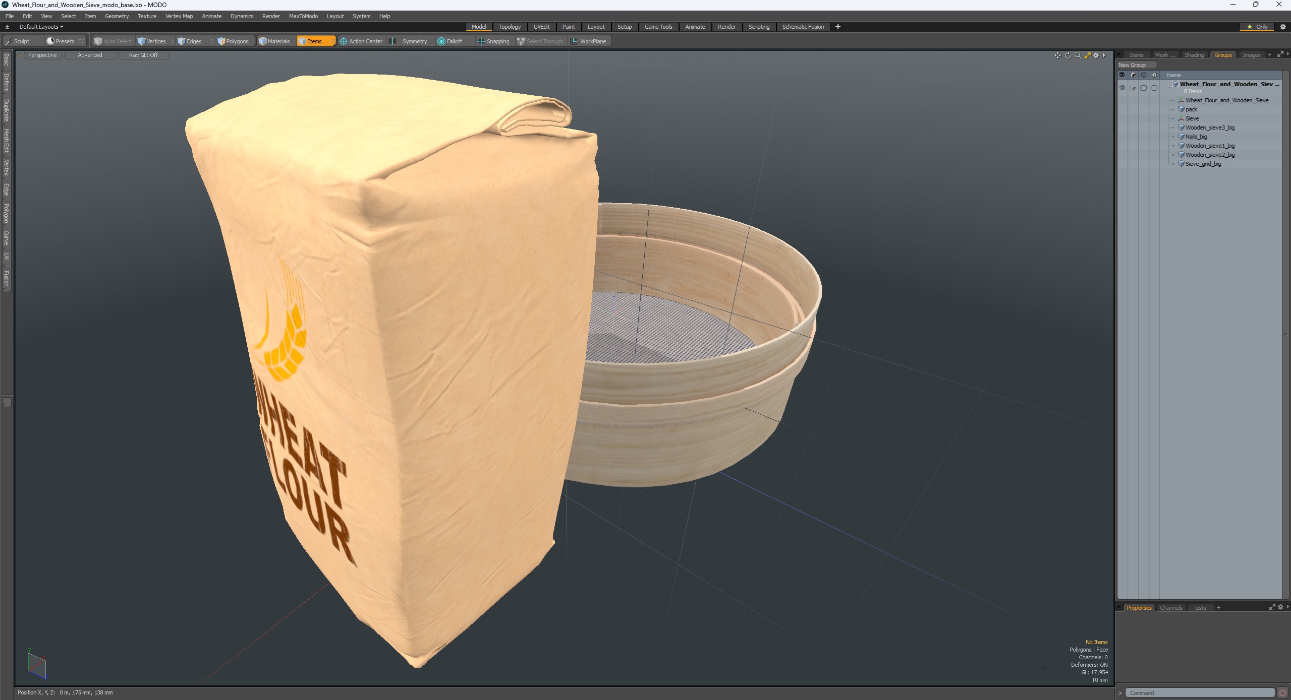 3D Wheat Flour and Wooden Sieve model