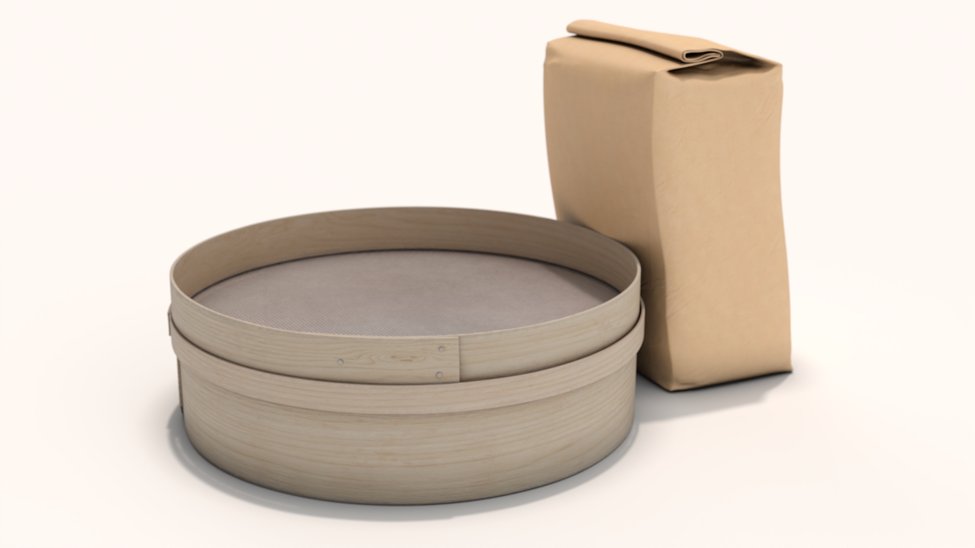 3D Wheat Flour and Wooden Sieve model