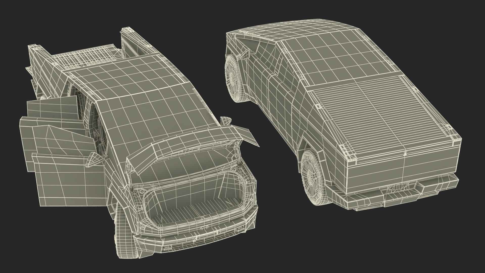3D 2024 Tesla Cybertruck with Lights On Rigged model