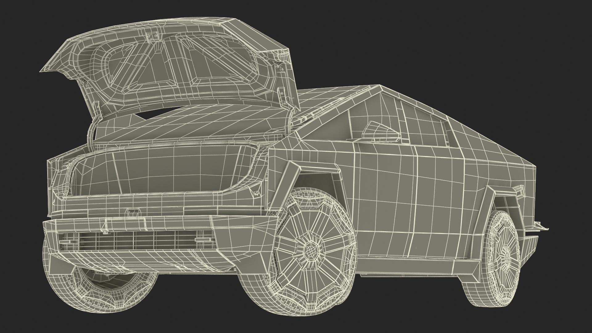 3D 2024 Tesla Cybertruck with Lights On Rigged model