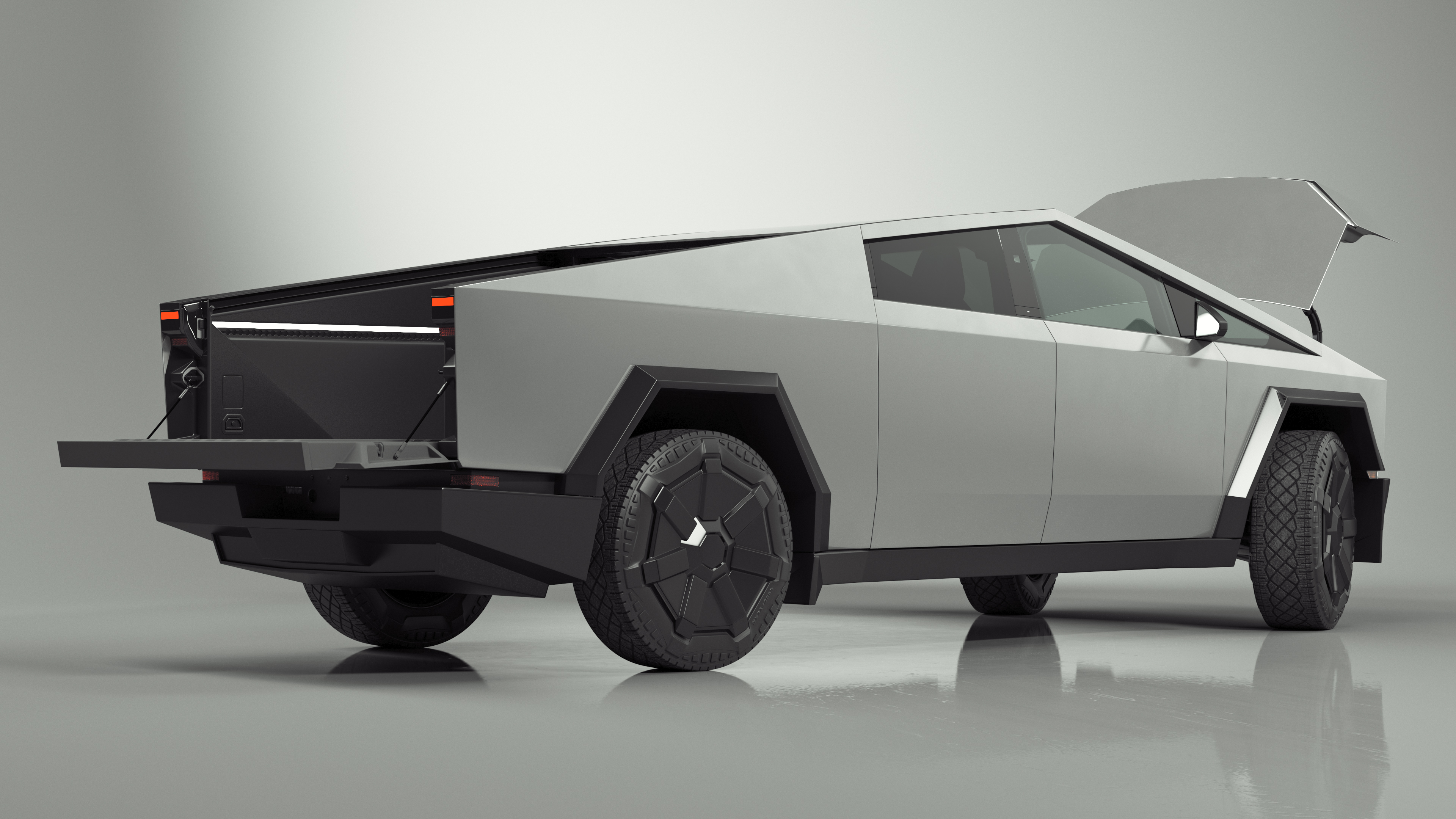3D 2024 Tesla Cybertruck with Lights On Rigged model