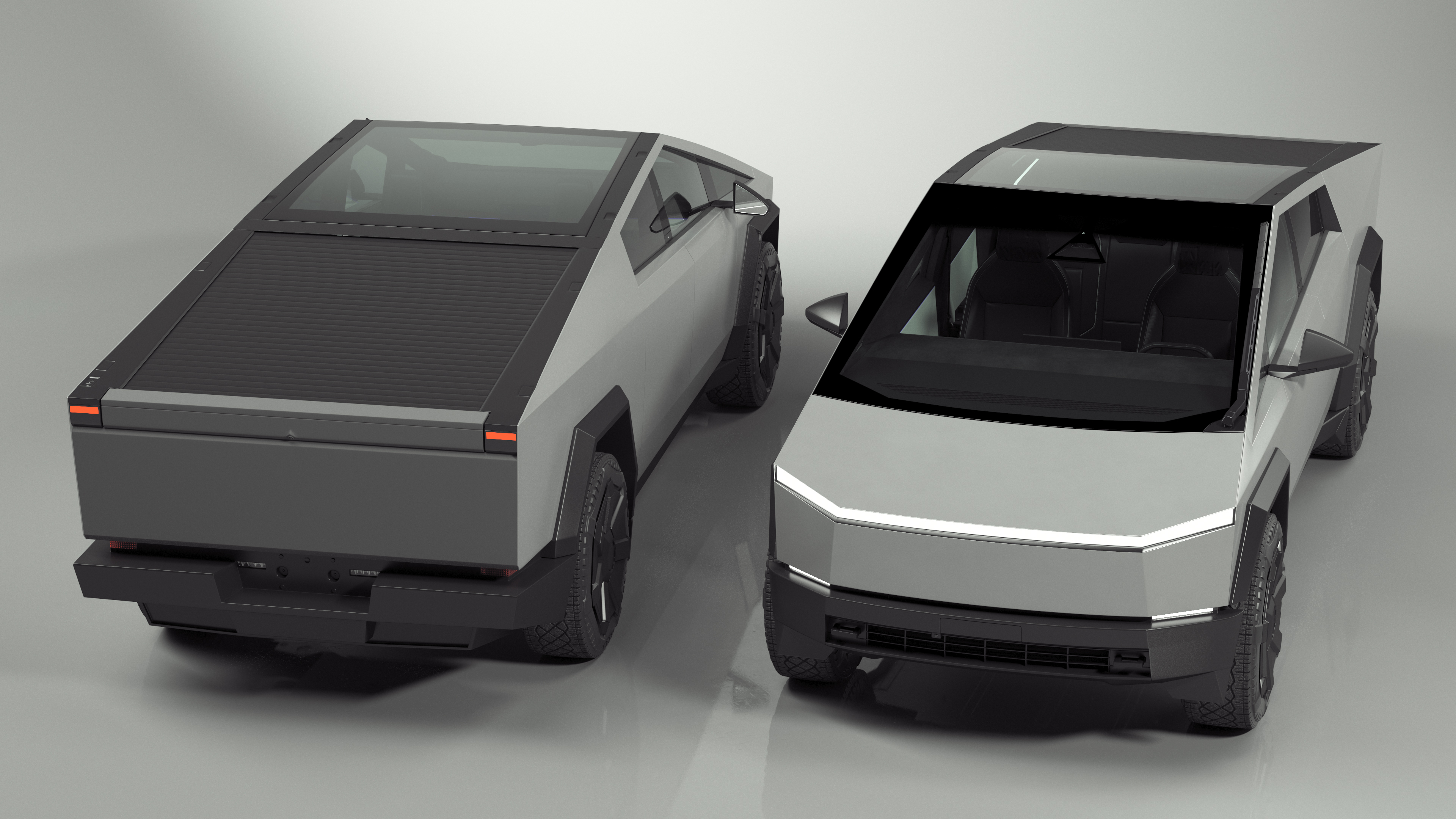 3D 2024 Tesla Cybertruck with Lights On Rigged model