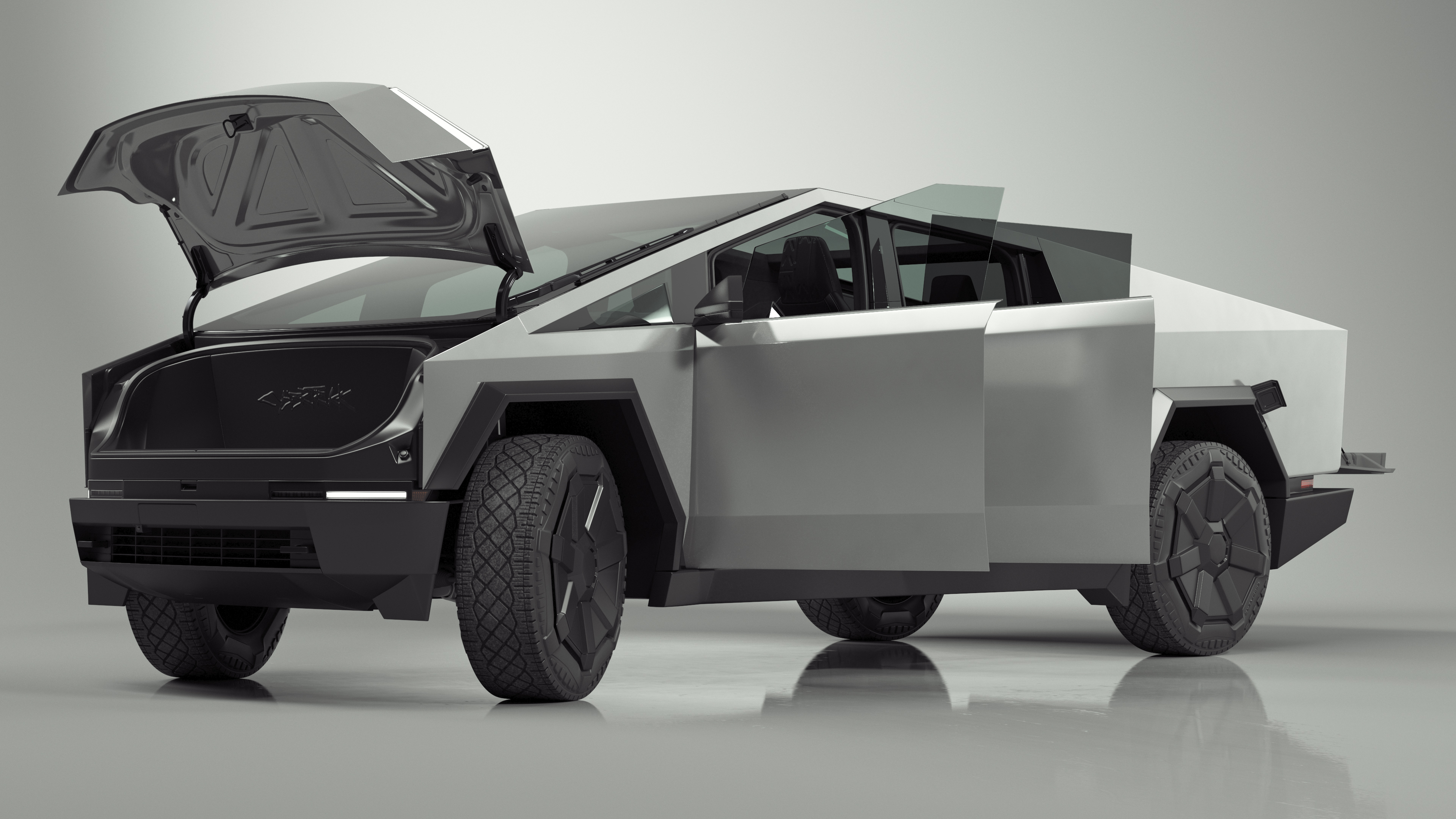 3D 2024 Tesla Cybertruck with Lights On Rigged model
