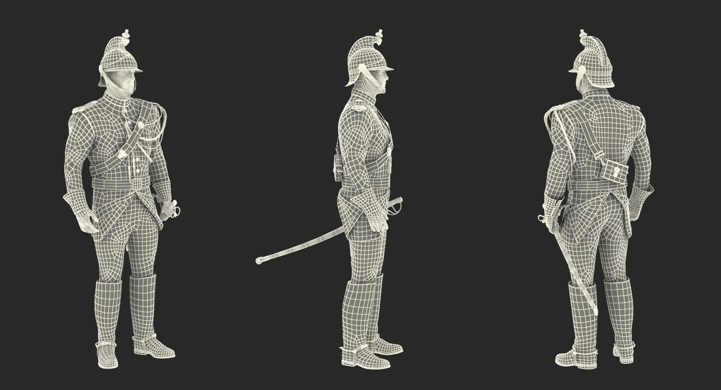 3D French Republican Guard Standing Pose with Fur