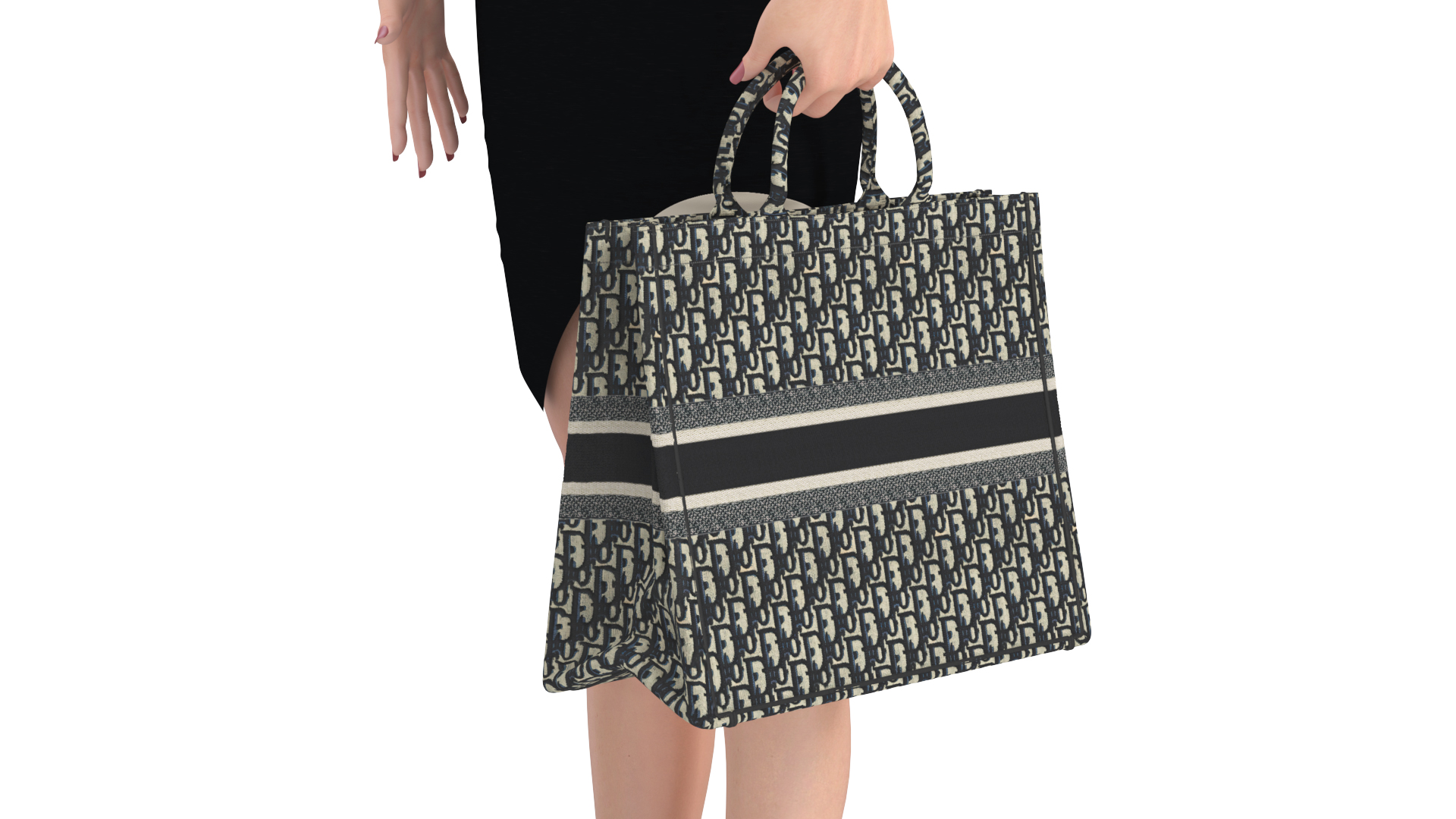 3D Elegant Woman with Beige Tote Bag model