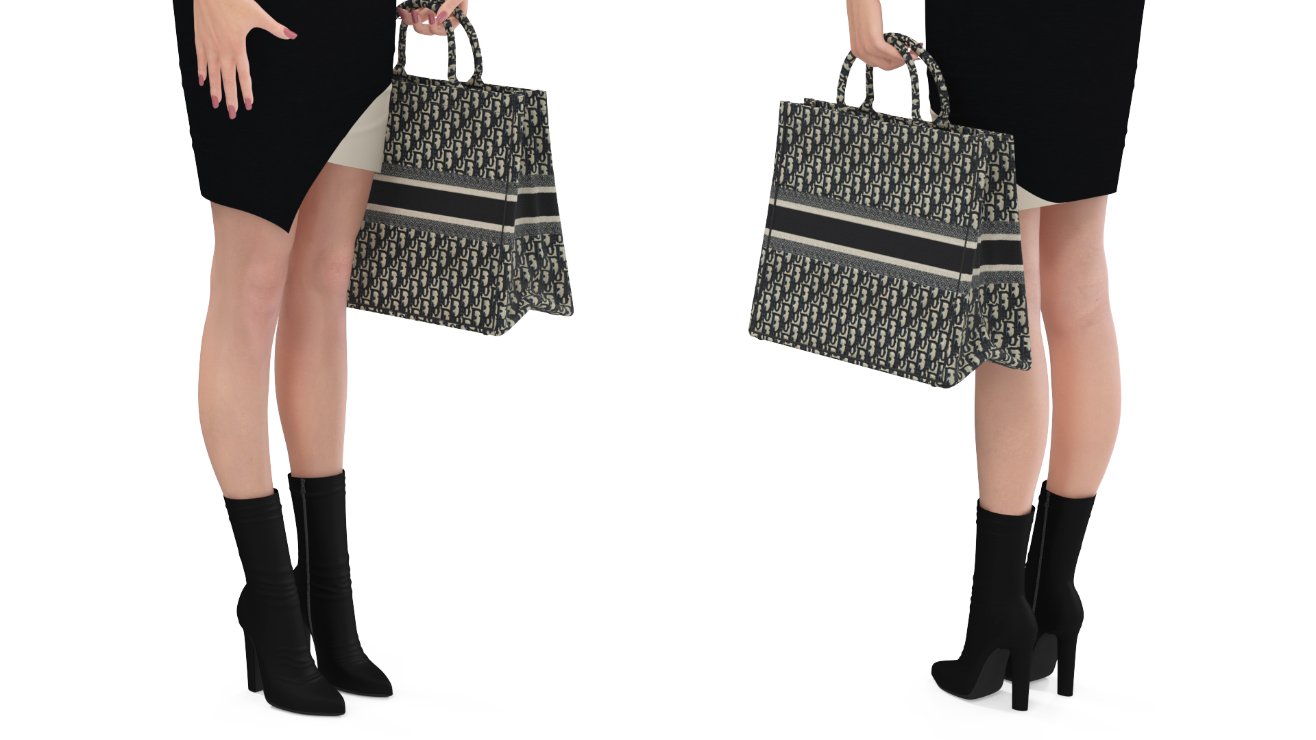 3D Elegant Woman with Beige Tote Bag model