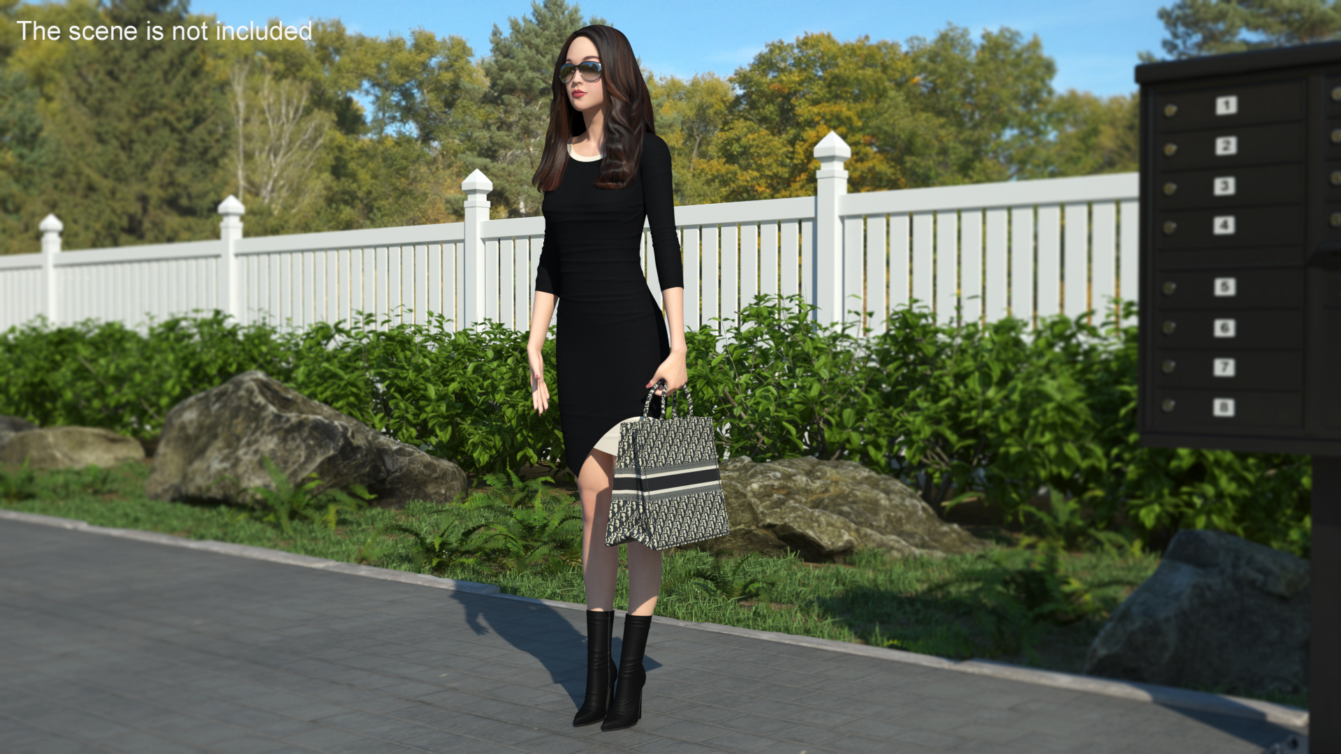 3D Elegant Woman with Beige Tote Bag model