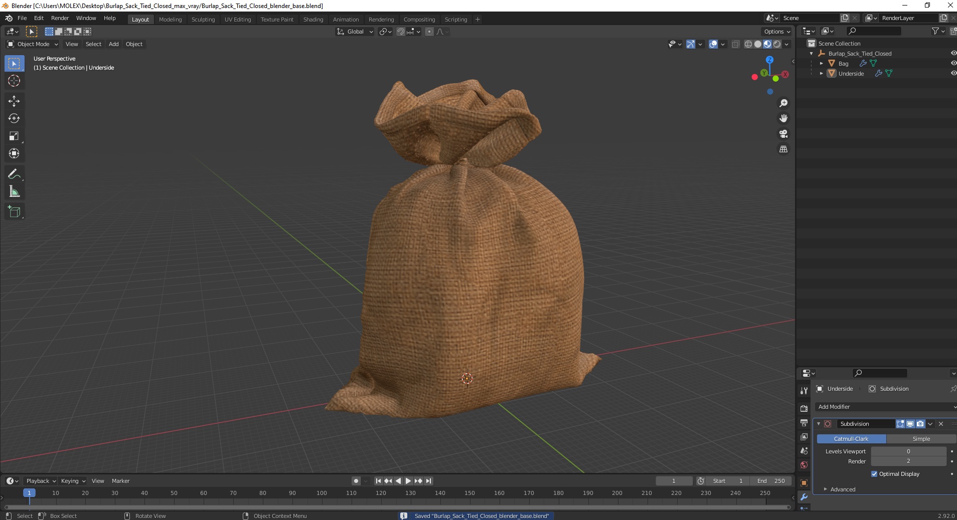3D Burlap Sack Tied Closed model