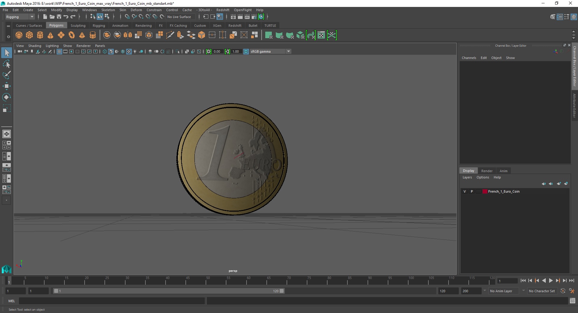 3D French 1 Euro Coin model