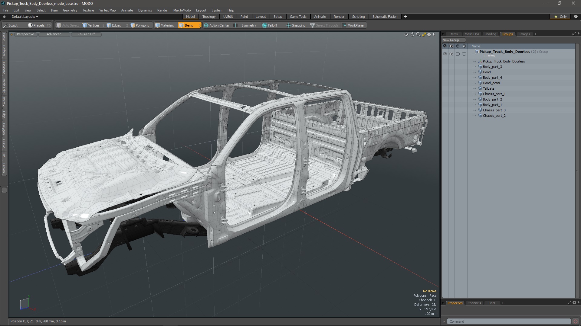3D Pickup Truck Body Doorless