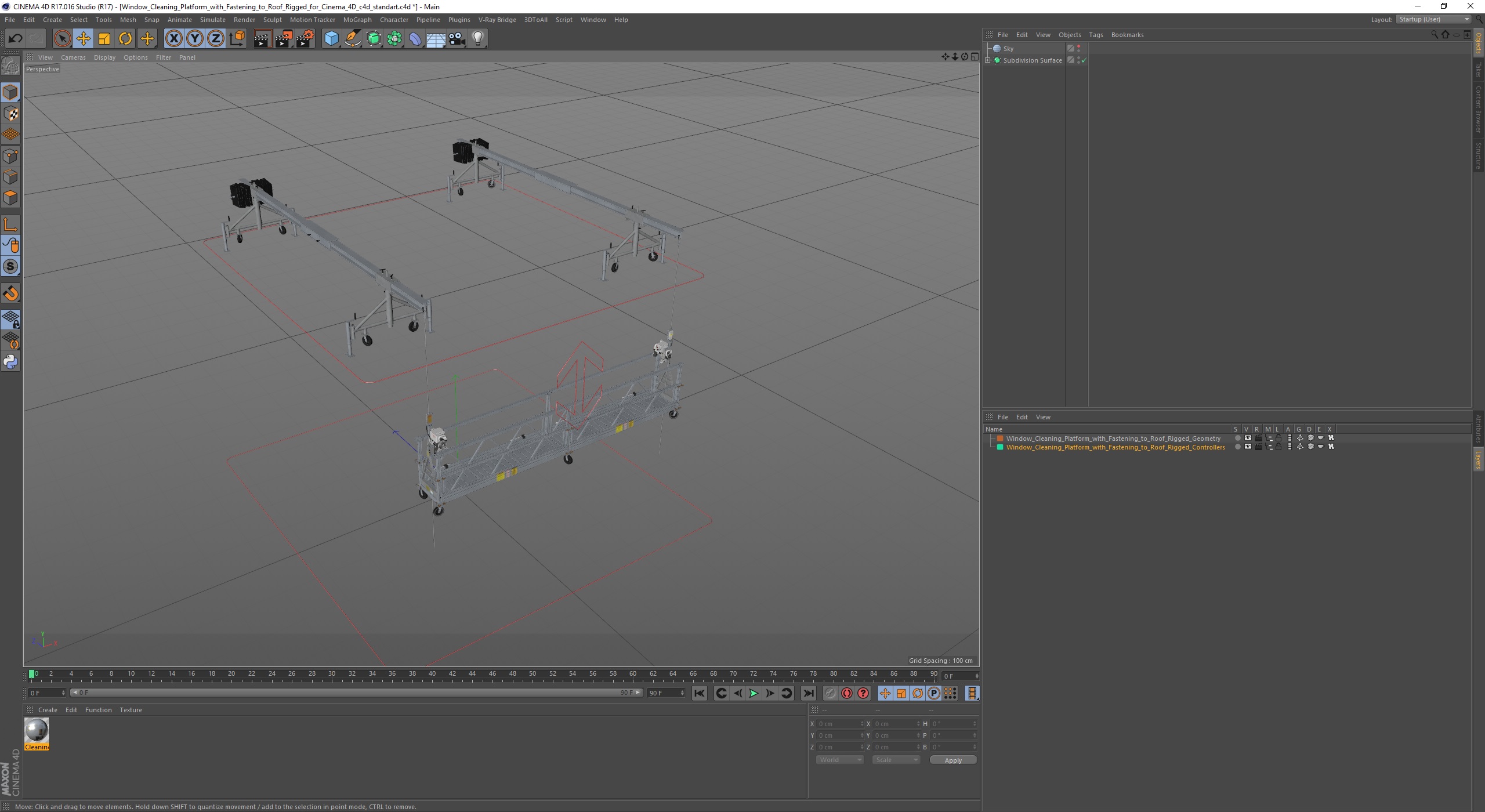 3D Window Cleaning Platform with Fastening to Roof Rigged for Cinema 4D model
