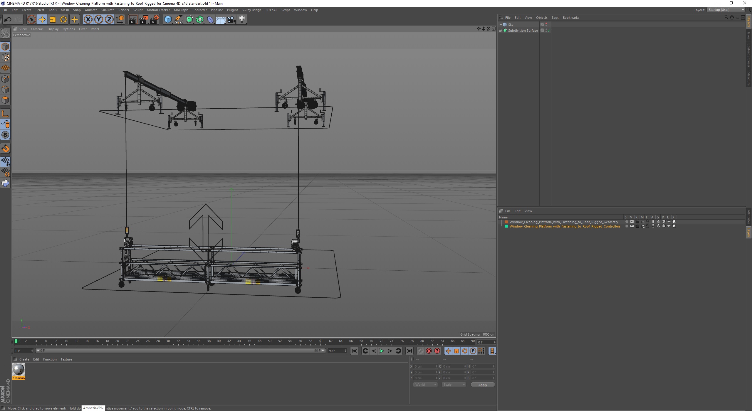 3D Window Cleaning Platform with Fastening to Roof Rigged for Cinema 4D model