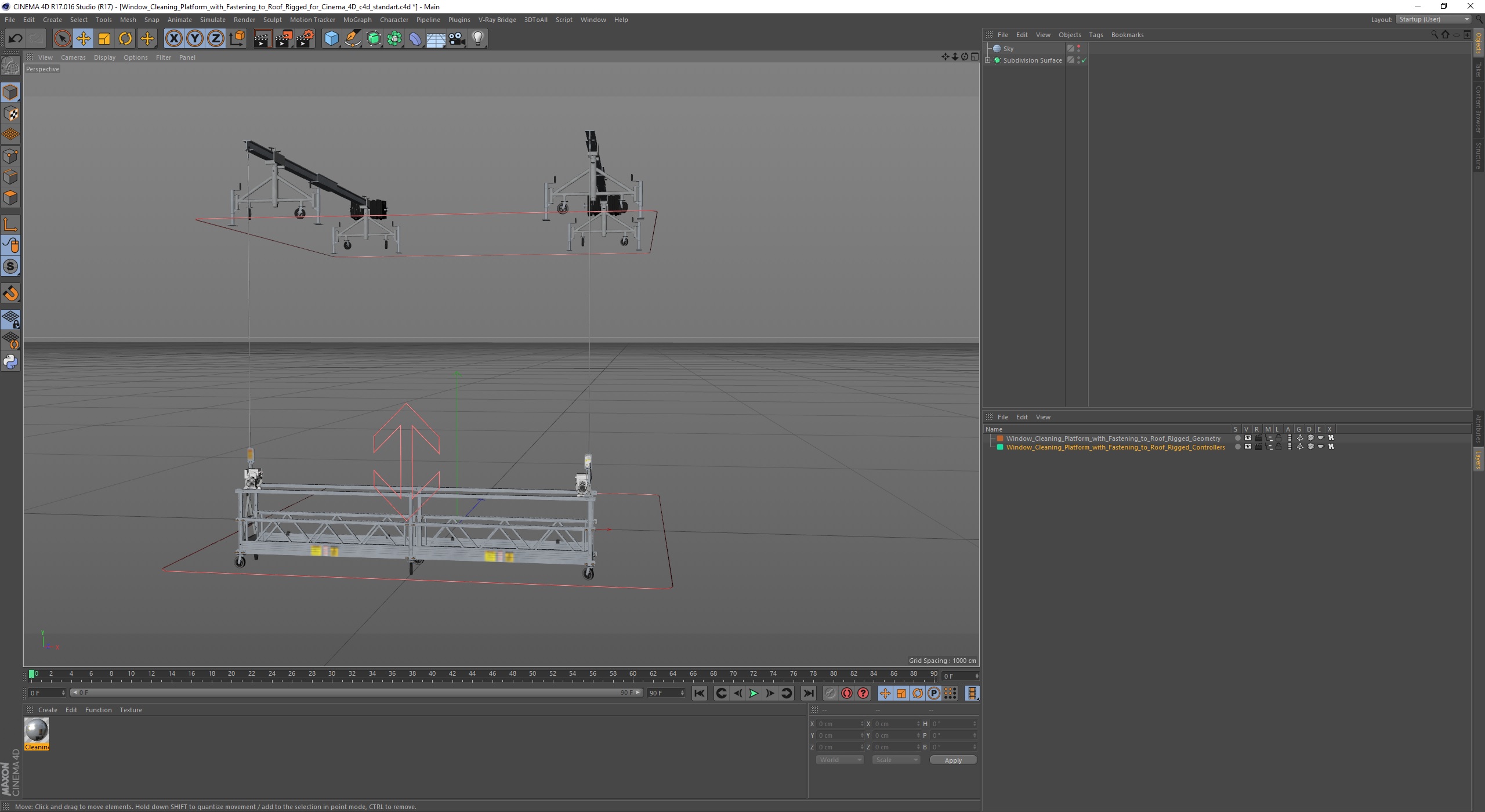 3D Window Cleaning Platform with Fastening to Roof Rigged for Cinema 4D model