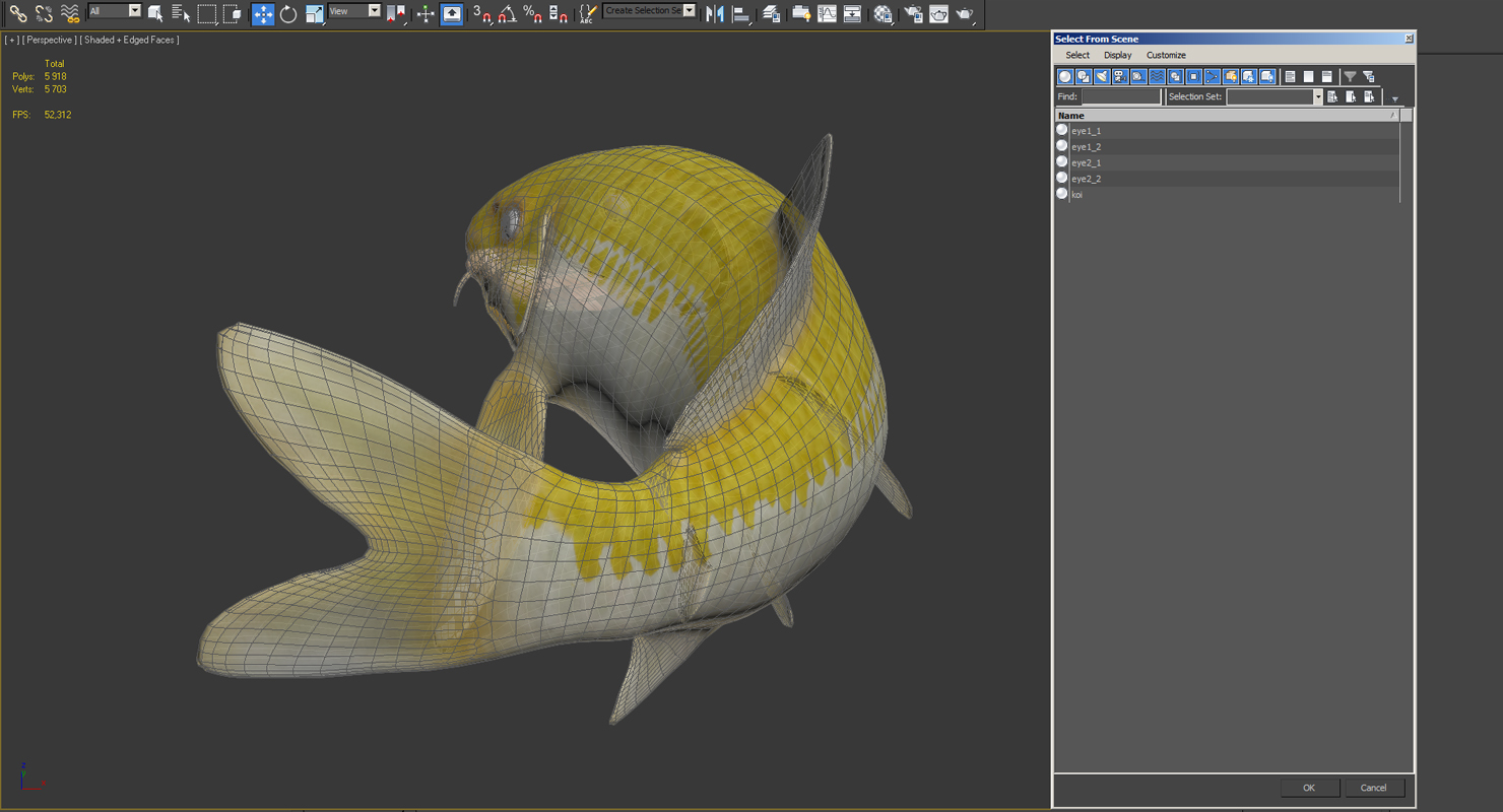 3D Yellow Koi Ogon Fish Swiming Pose model