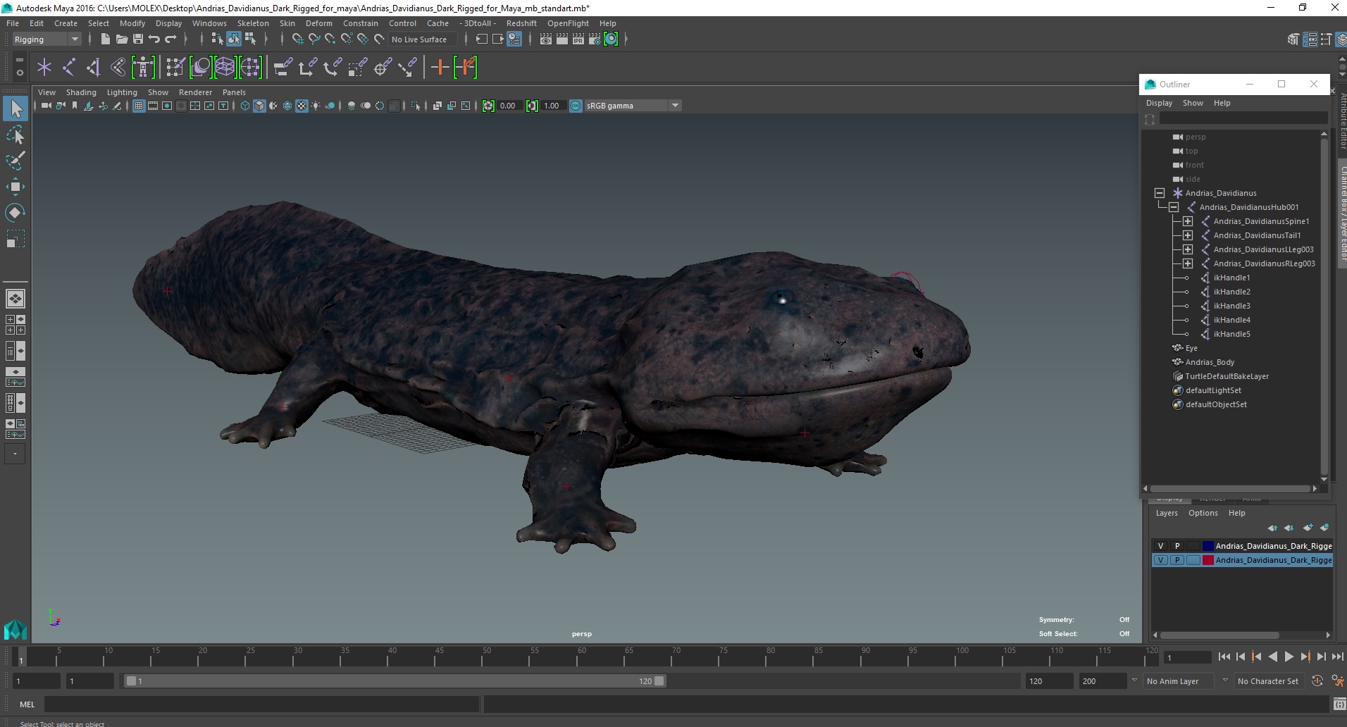 Andrias Davidianus Dark Rigged for Maya 3D model