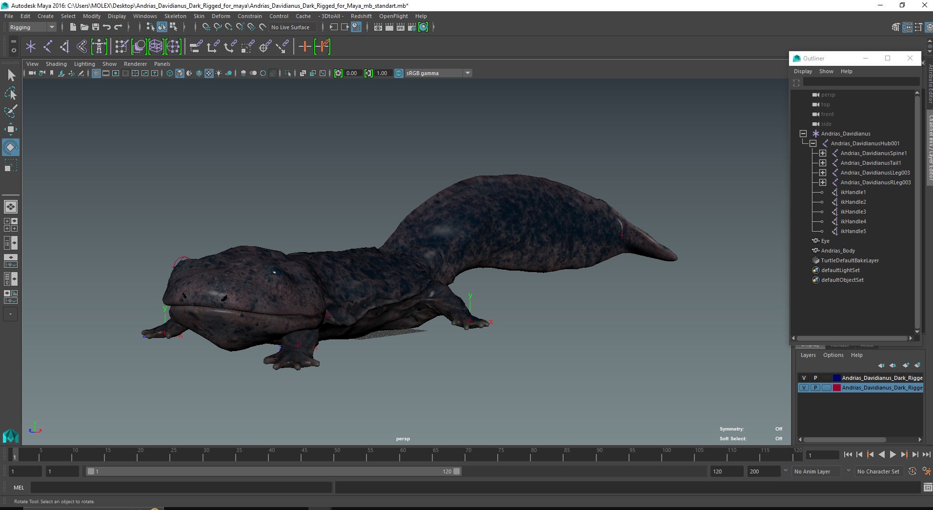 Andrias Davidianus Dark Rigged for Maya 3D model