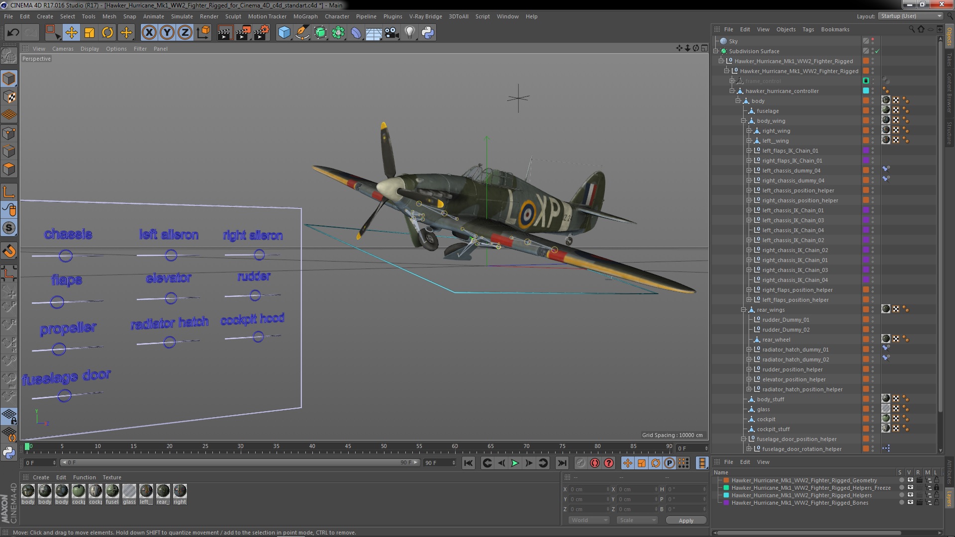 3D Hawker Hurricane Mk1 WW2 Fighter Rigged for Cinema 4D model