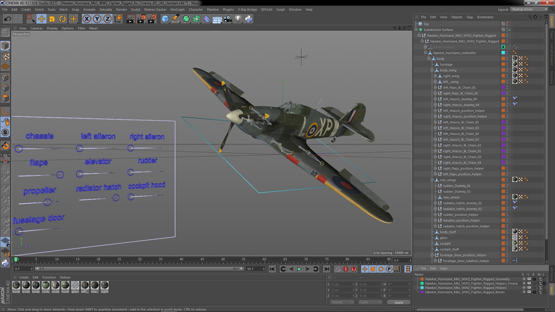 3D Hawker Hurricane Mk1 WW2 Fighter Rigged for Cinema 4D model