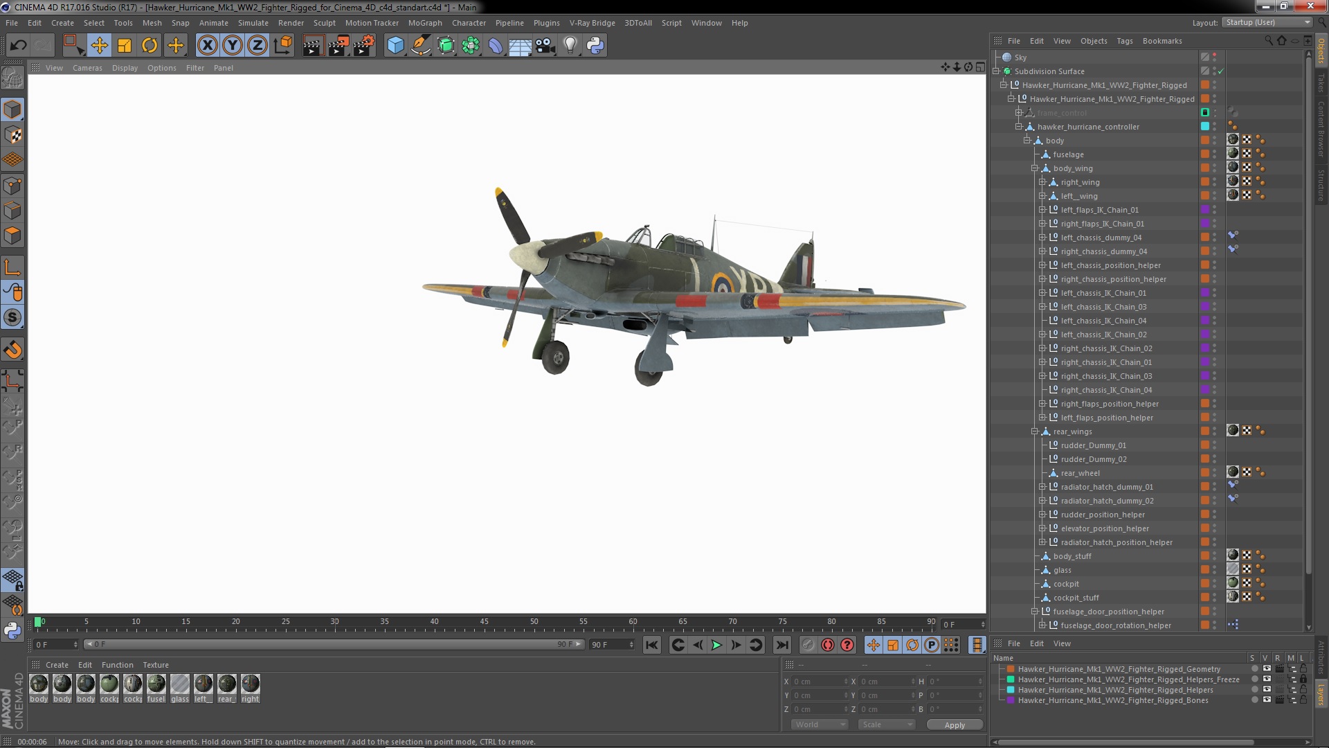 3D Hawker Hurricane Mk1 WW2 Fighter Rigged for Cinema 4D model