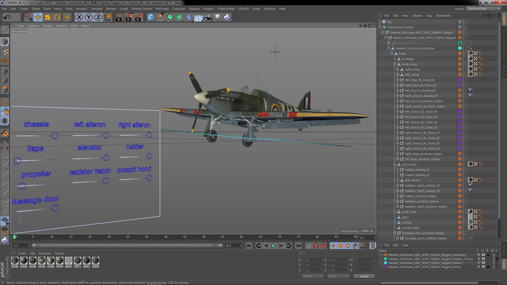 3D Hawker Hurricane Mk1 WW2 Fighter Rigged for Cinema 4D model