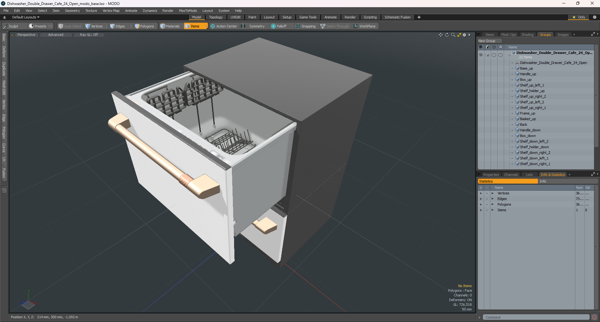 Dishwasher Double Drawer Cafe 24 Open 3D