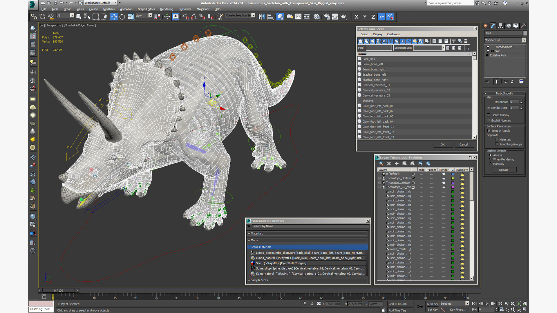 Triceratops Skeleton with Transparent Skin Rigged 3D model