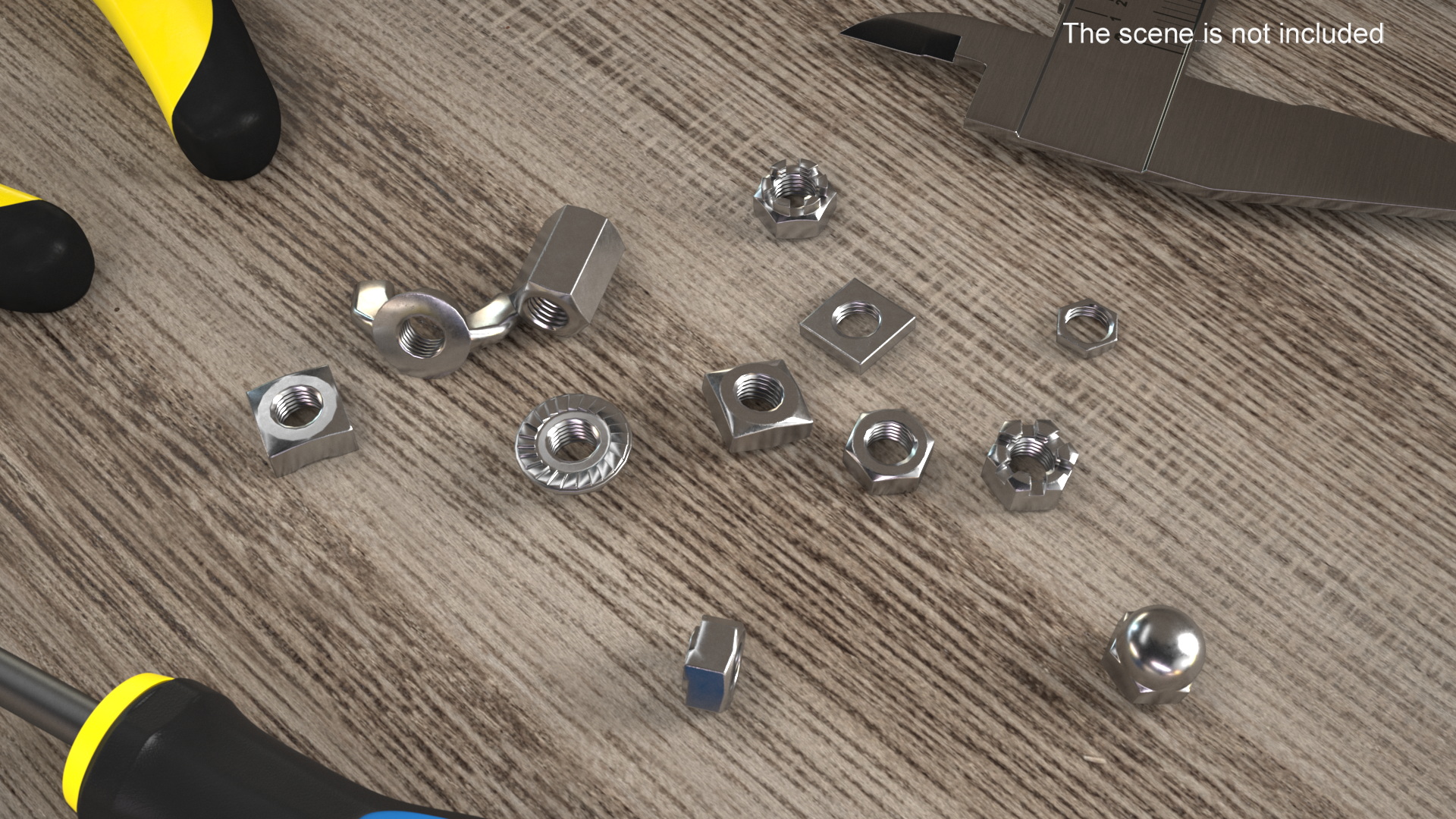 Chromed Steel Nuts Kit 3D