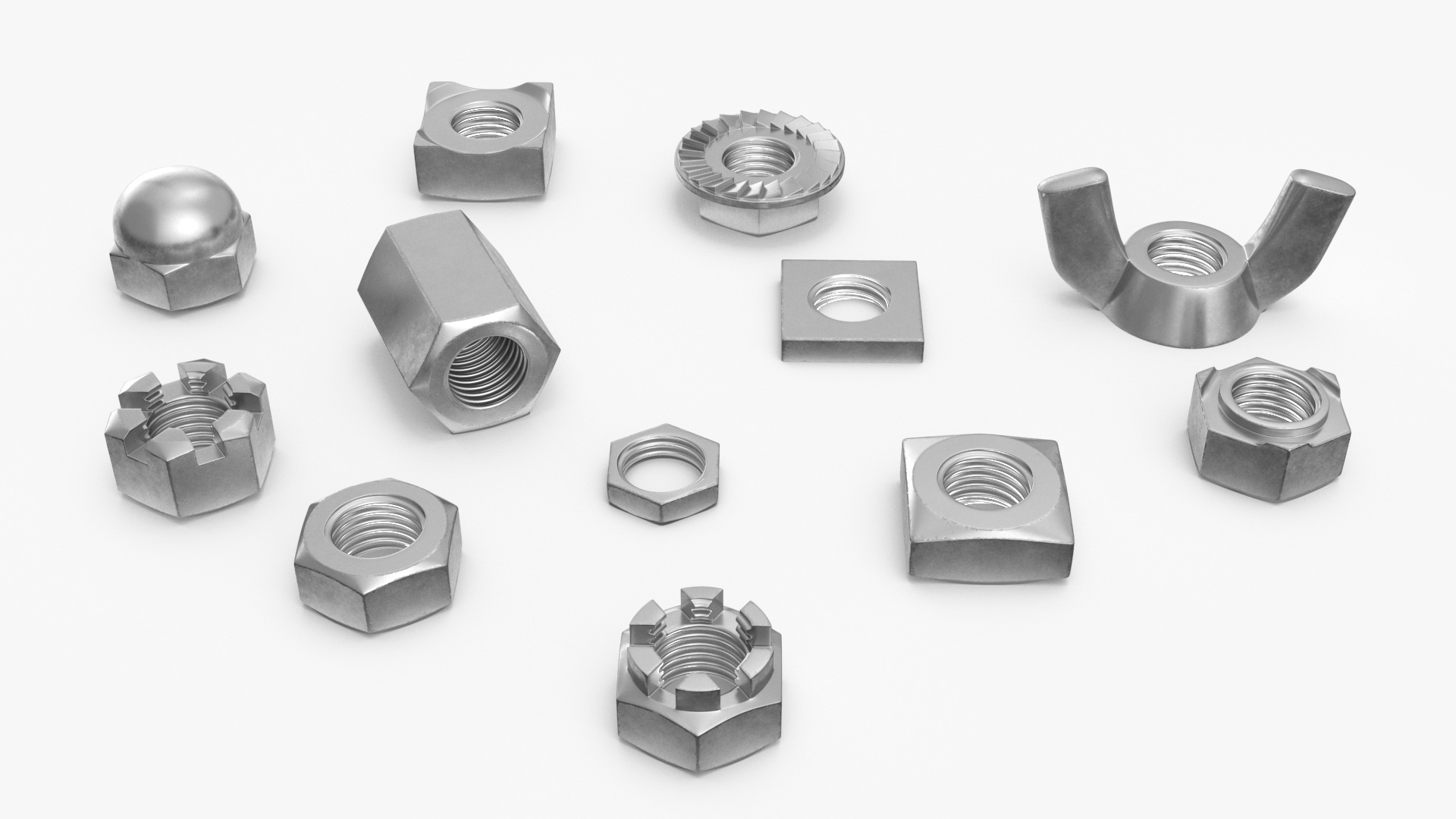 Chromed Steel Nuts Kit 3D