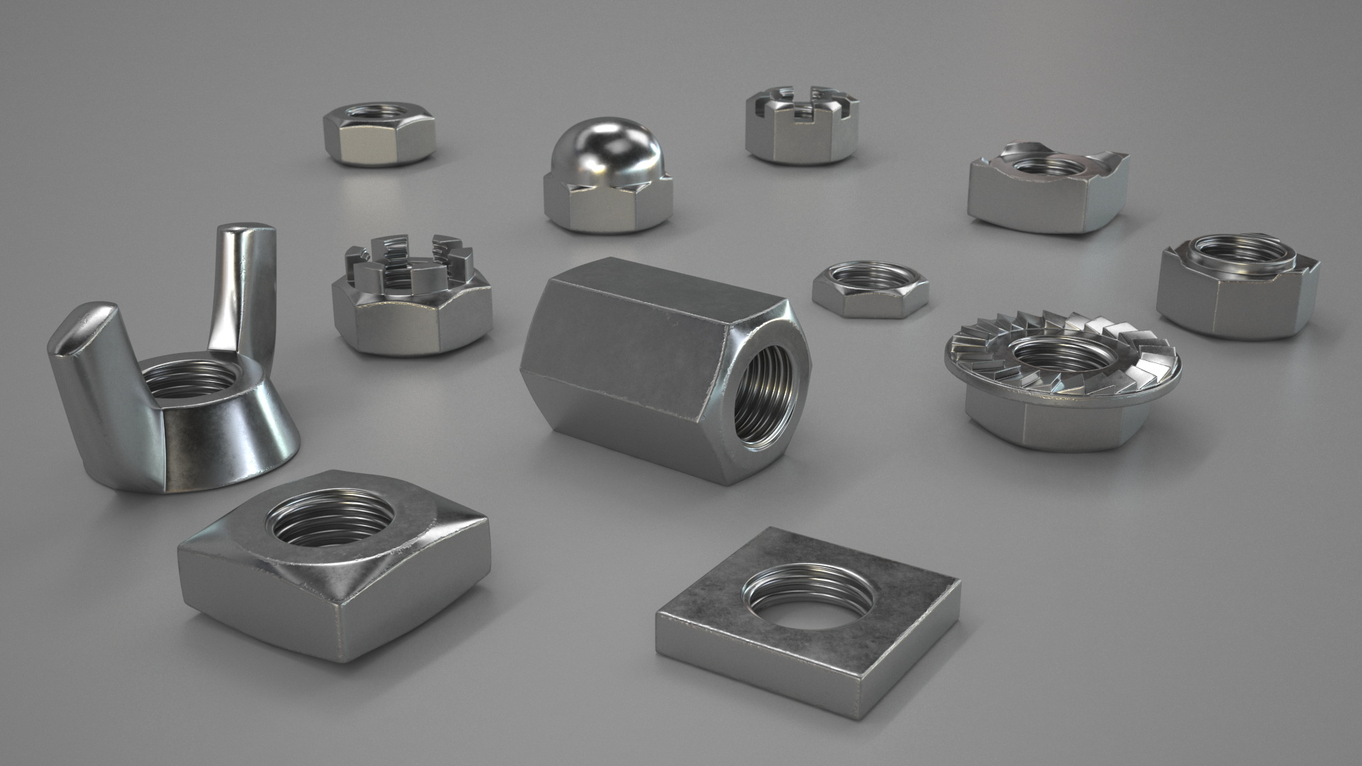 Chromed Steel Nuts Kit 3D