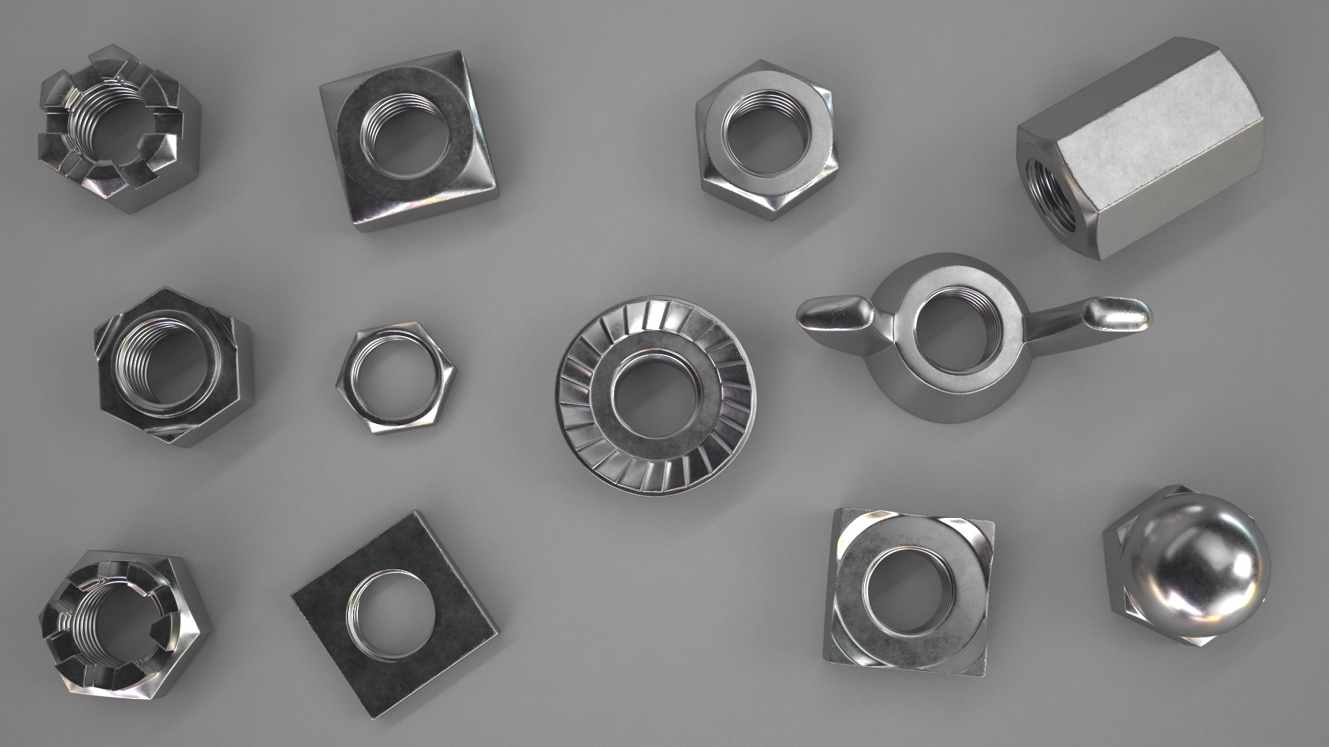 Chromed Steel Nuts Kit 3D