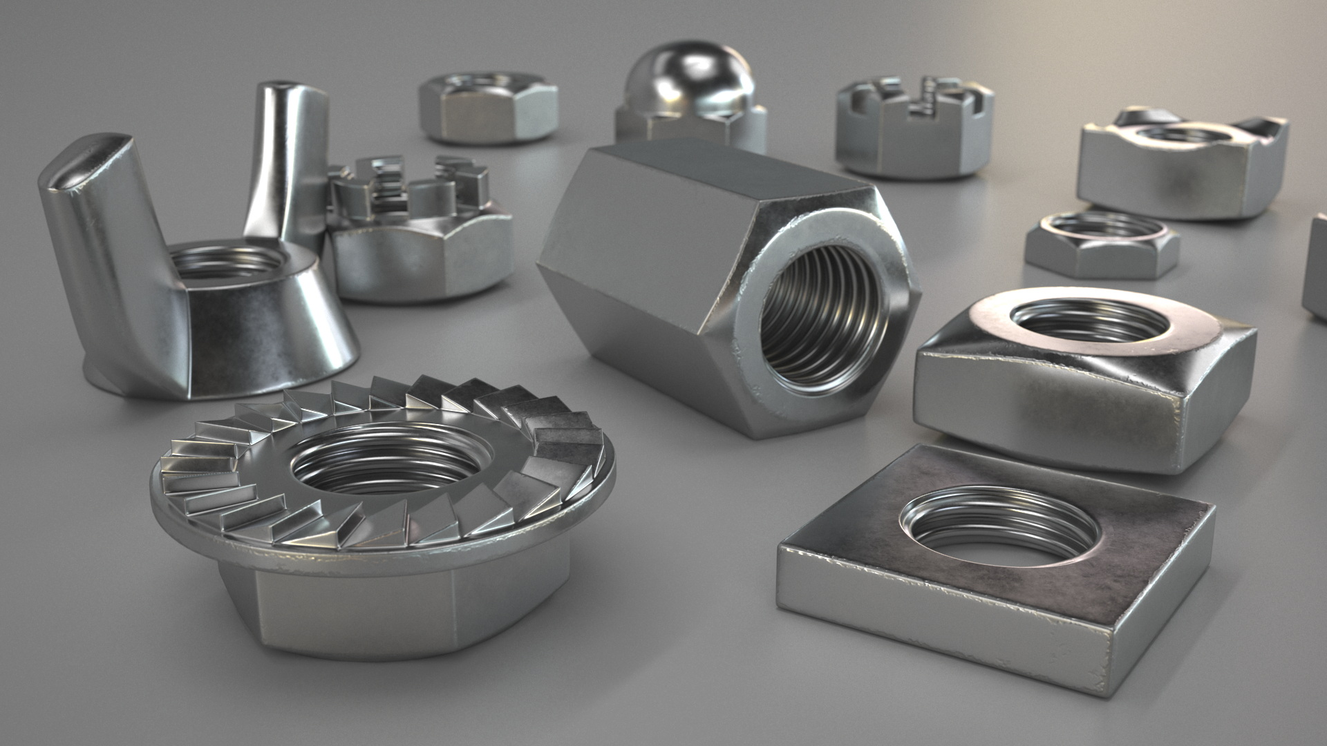 Chromed Steel Nuts Kit 3D